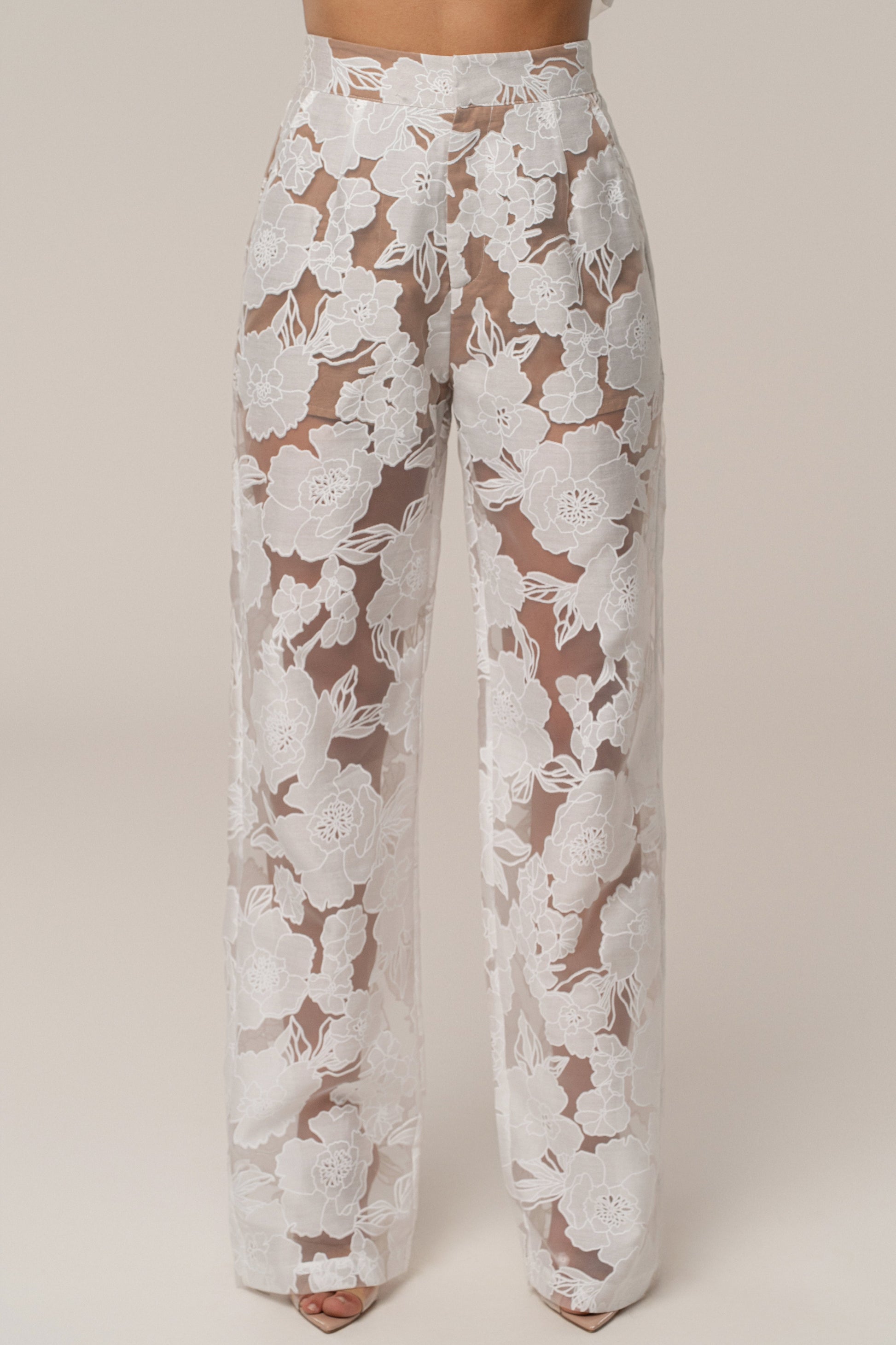 Ivory Organza Floral Pant NEWFASHIONEDGE