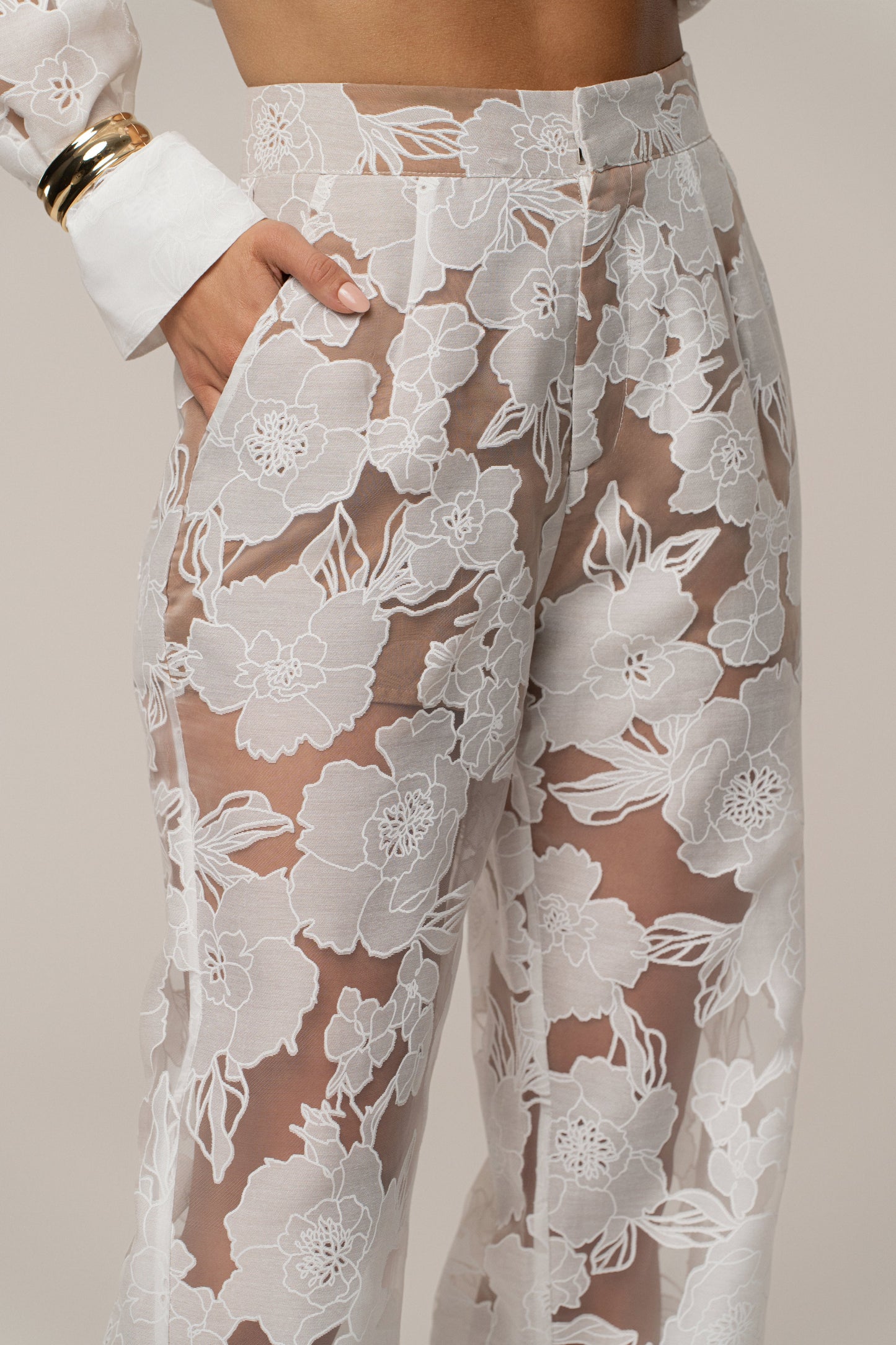Ivory Organza Floral Pant NEWFASHIONEDGE