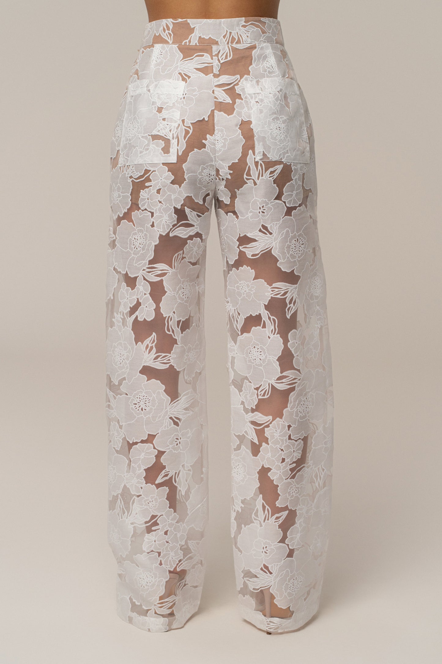 Ivory Organza Floral Pant NEWFASHIONEDGE
