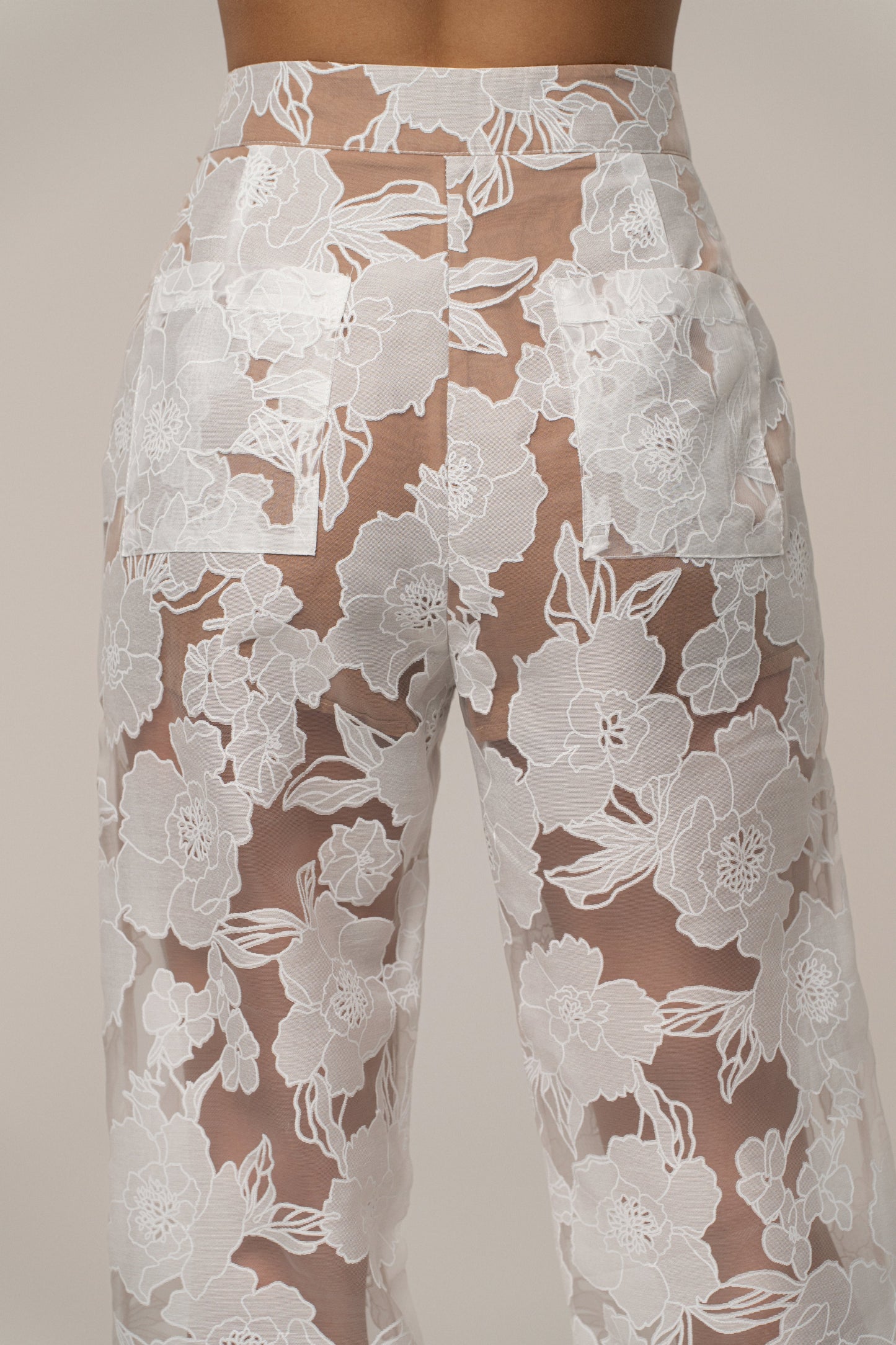 Ivory Organza Floral Pant NEWFASHIONEDGE