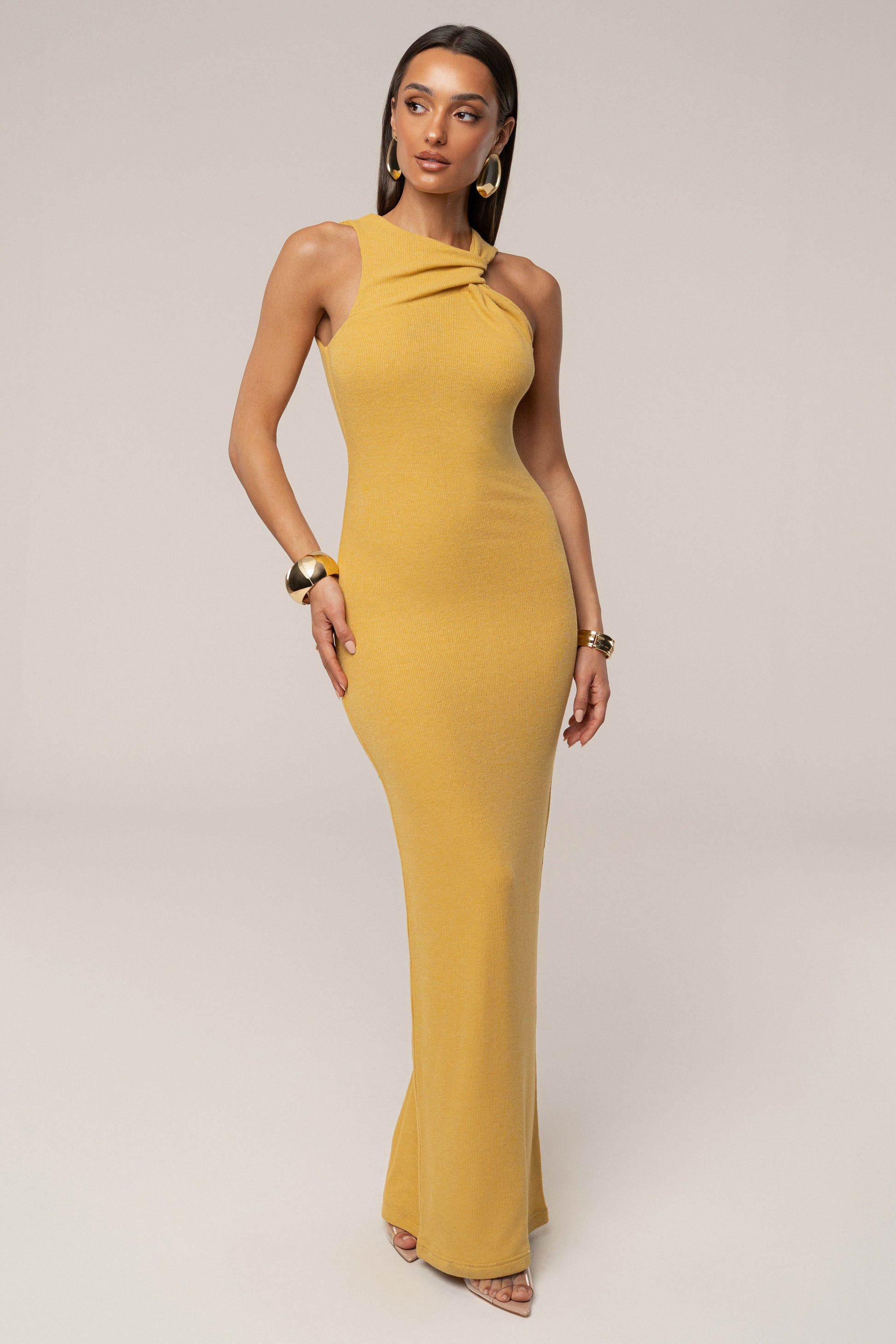 Yellow Alessia Knit Maxi Dress JLUXLABEL