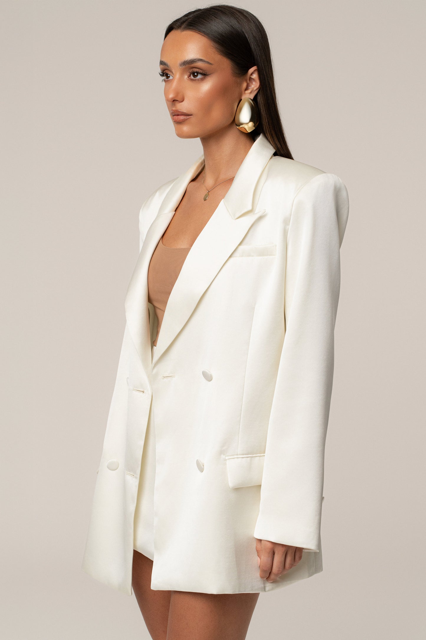 Ivory Lara Oversize Satin Blazer JLUXLABEL