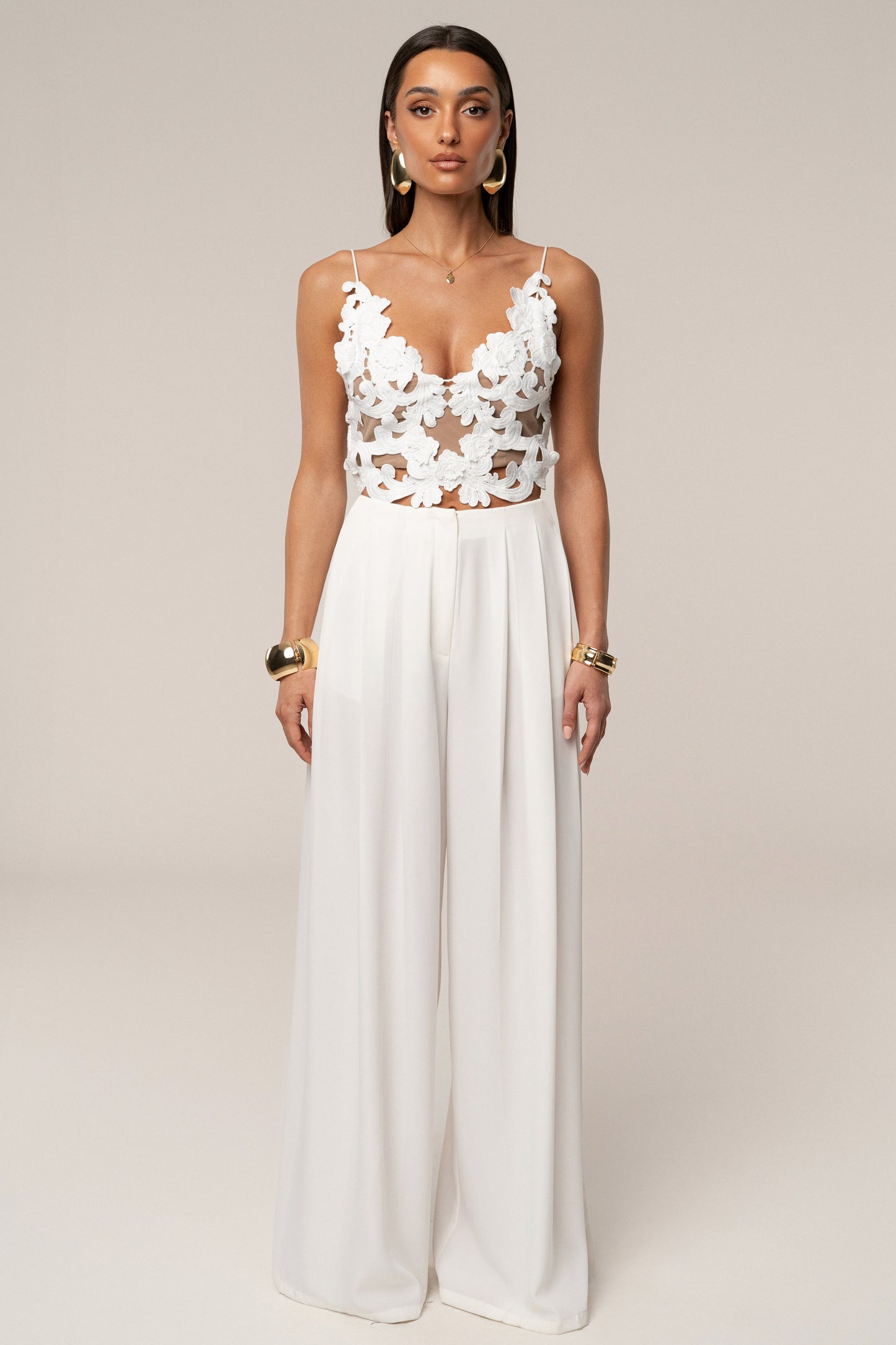 White Summer Ease Wide Leg Pants JLUXLABEL