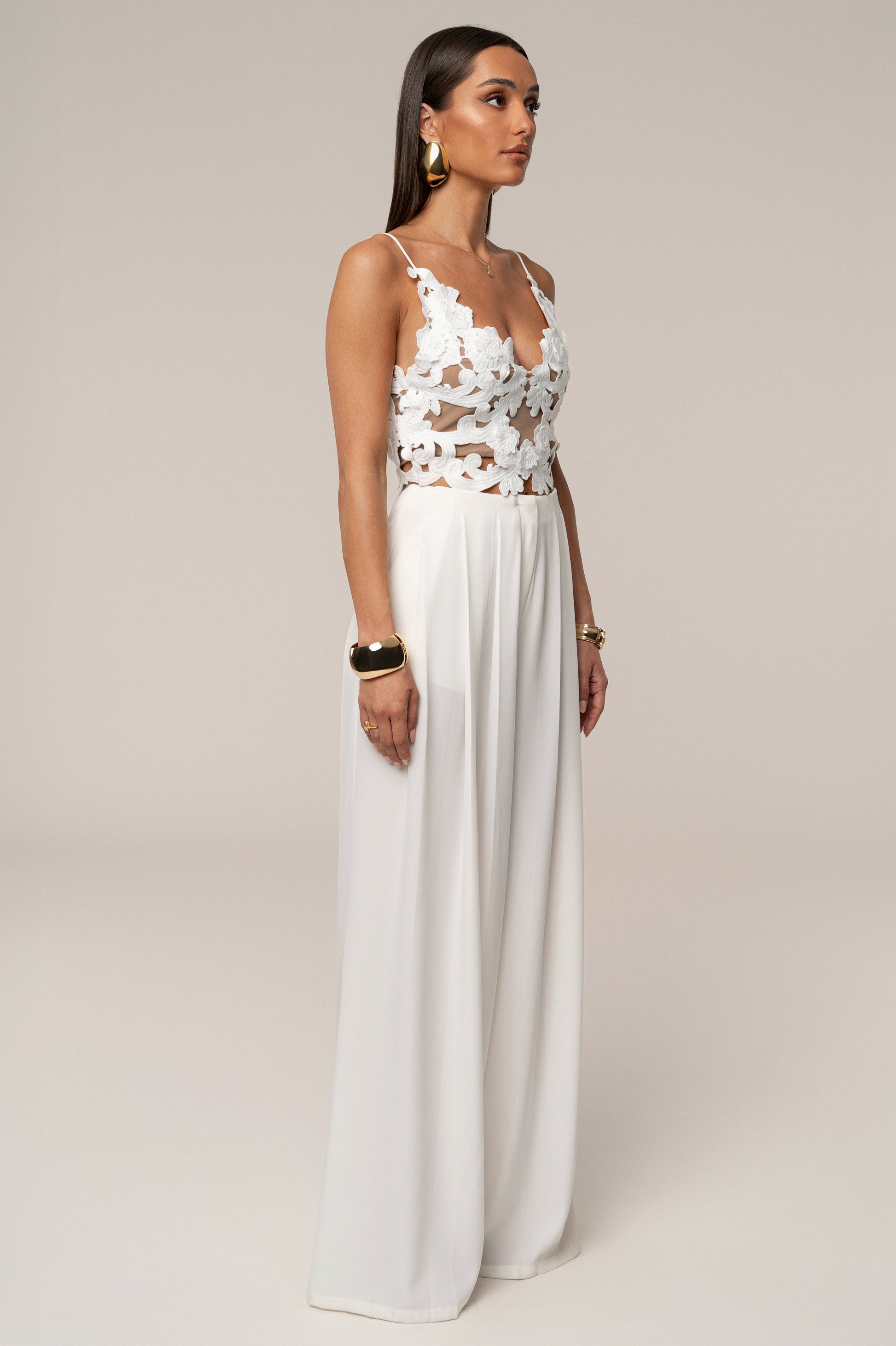 White Summer Ease Wide Leg Pants JLUXLABEL