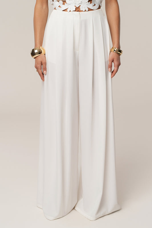 White Summer Ease Wide Leg Pants JLUXLABEL