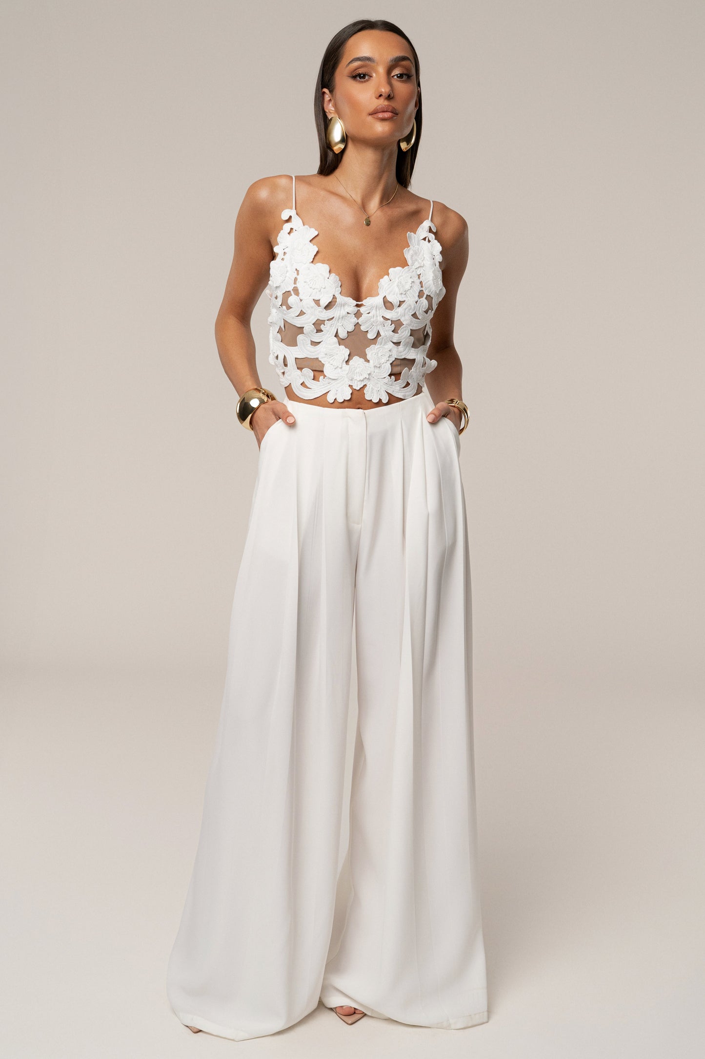 White Summer Ease Wide Leg Pants JLUXLABEL