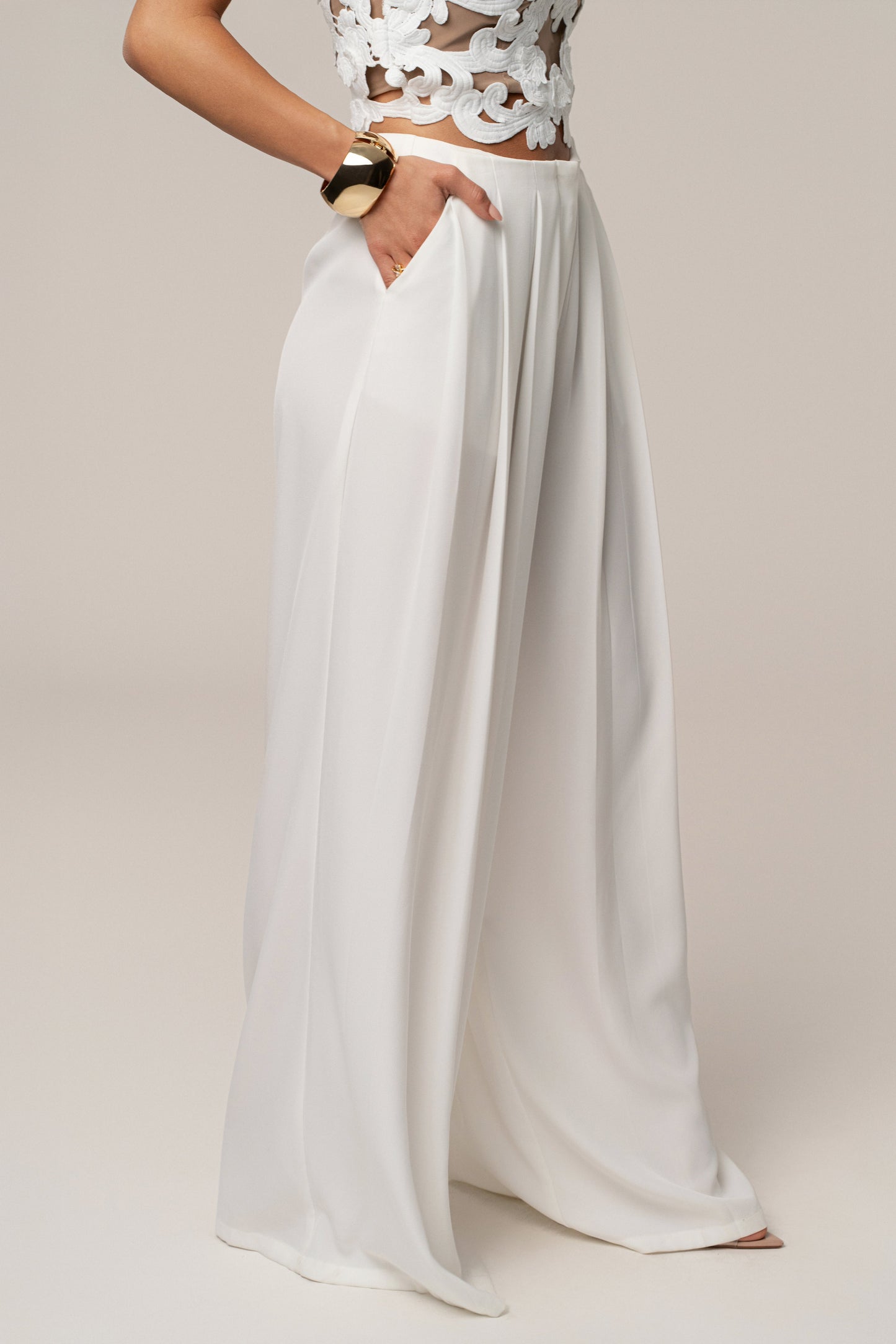 White Summer Ease Wide Leg Pants JLUXLABEL