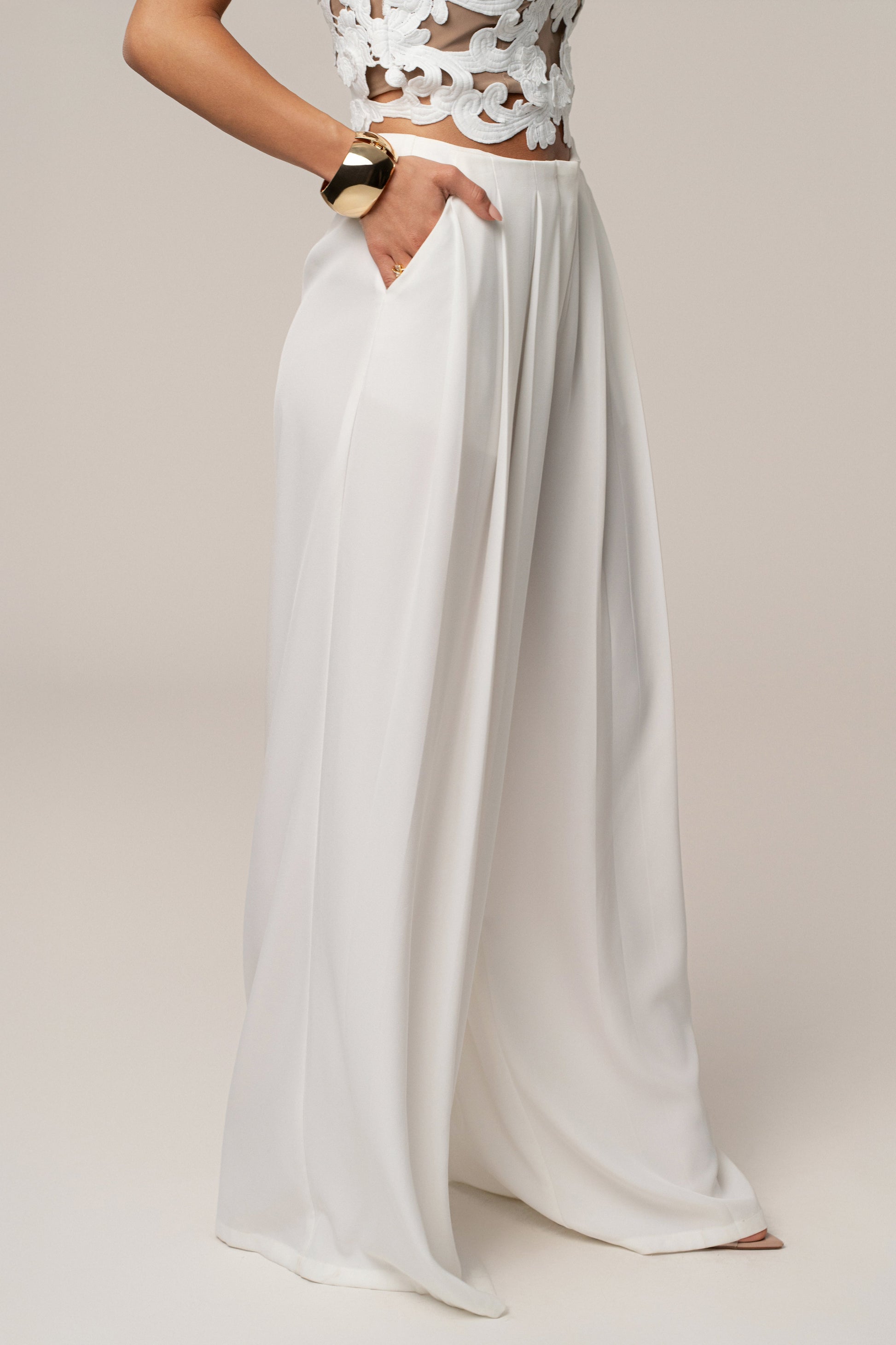 White Summer Ease Wide Leg Pants JLUXLABEL