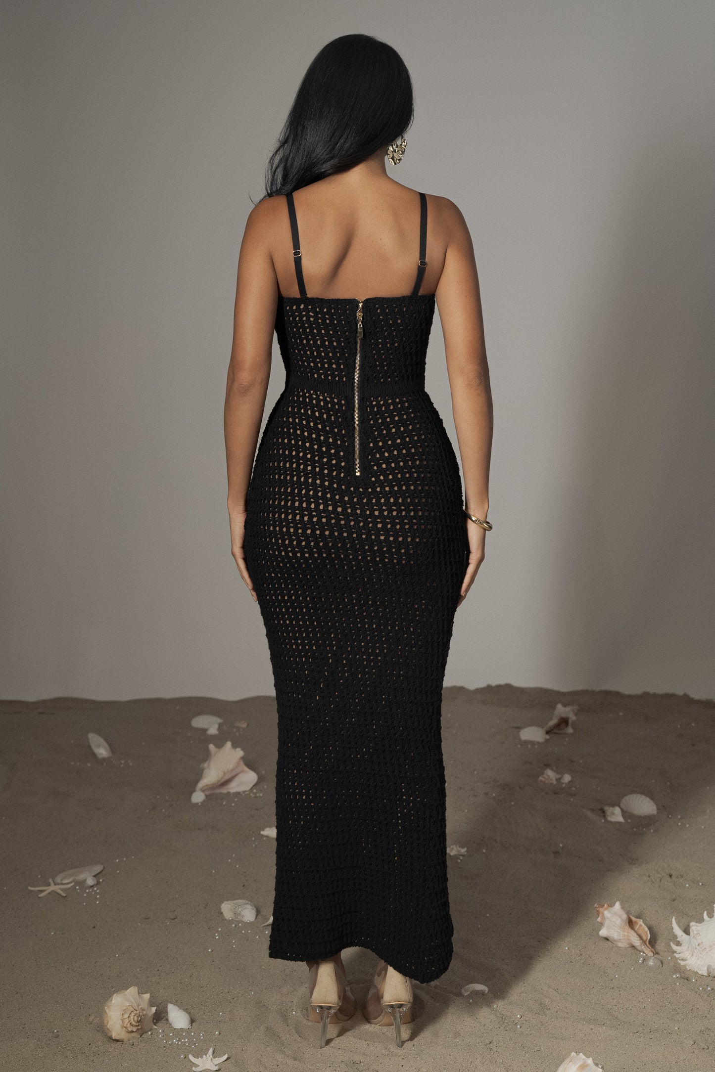 Black Deep Sea Crochet Maxi Dress JLUXLABEL