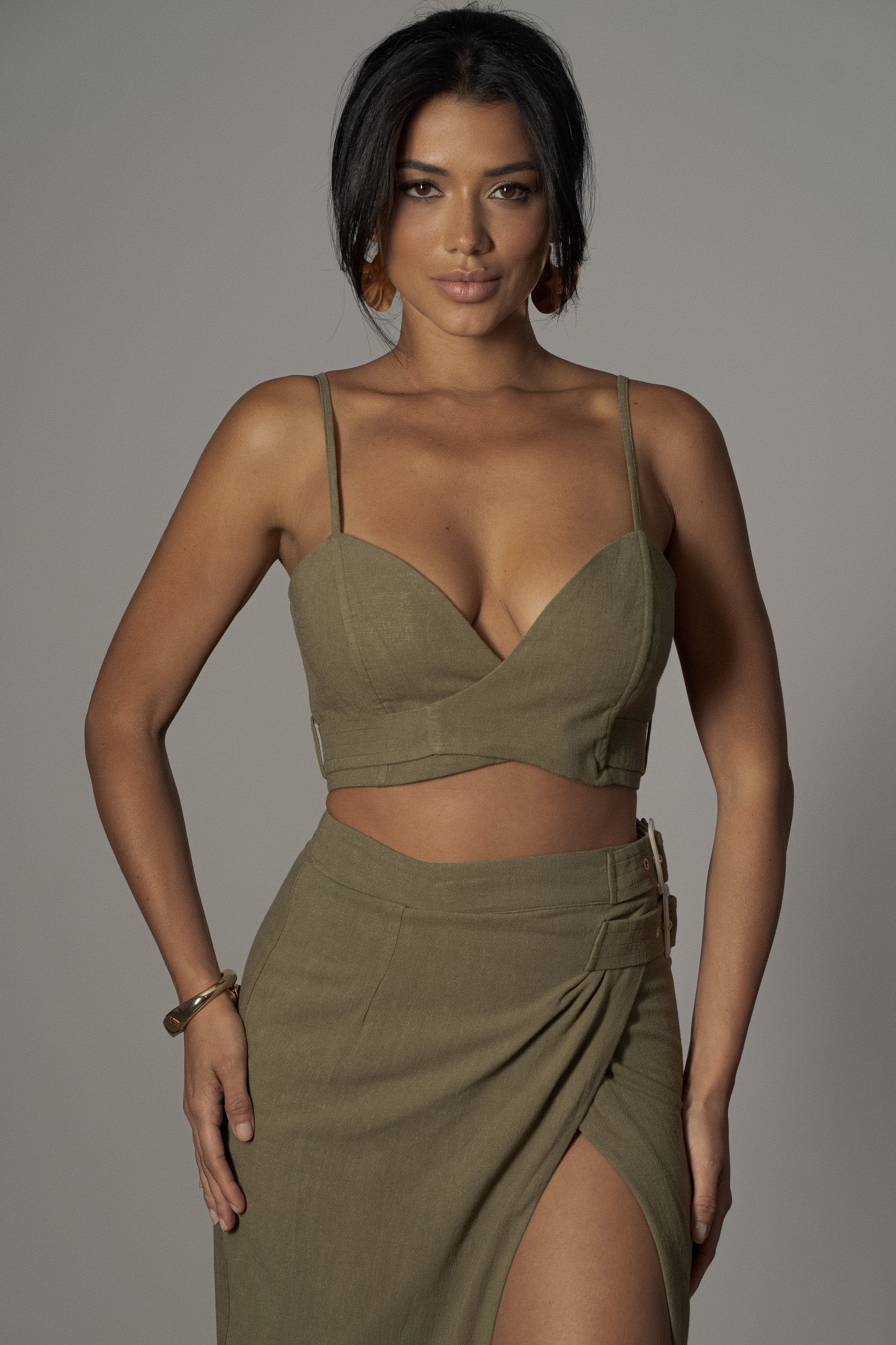 Olive Sunrise Linen Bustier JLUXLABEL
