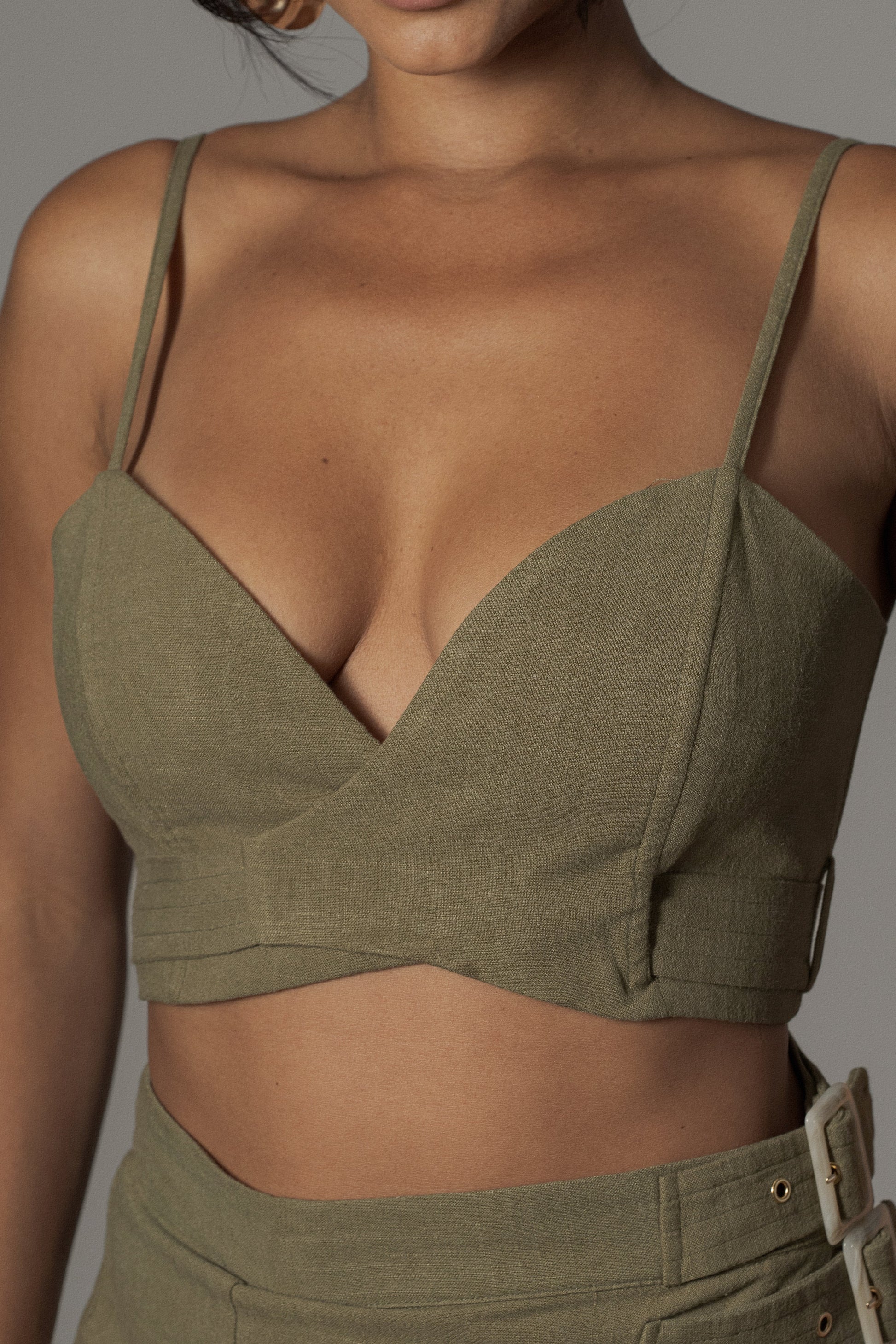Olive Sunrise Linen Bustier JLUXLABEL