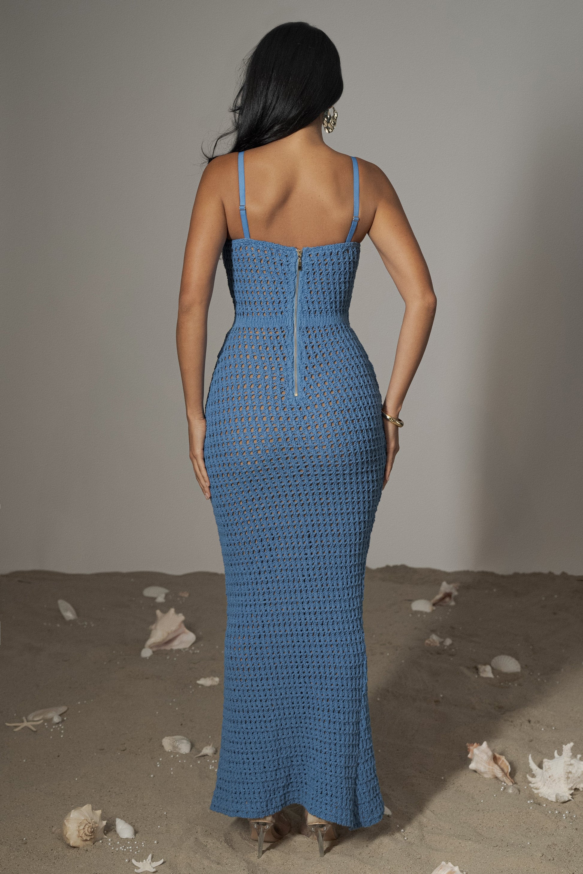 Blue Deep Sea Crochet Maxi Dress JLUXLABEL