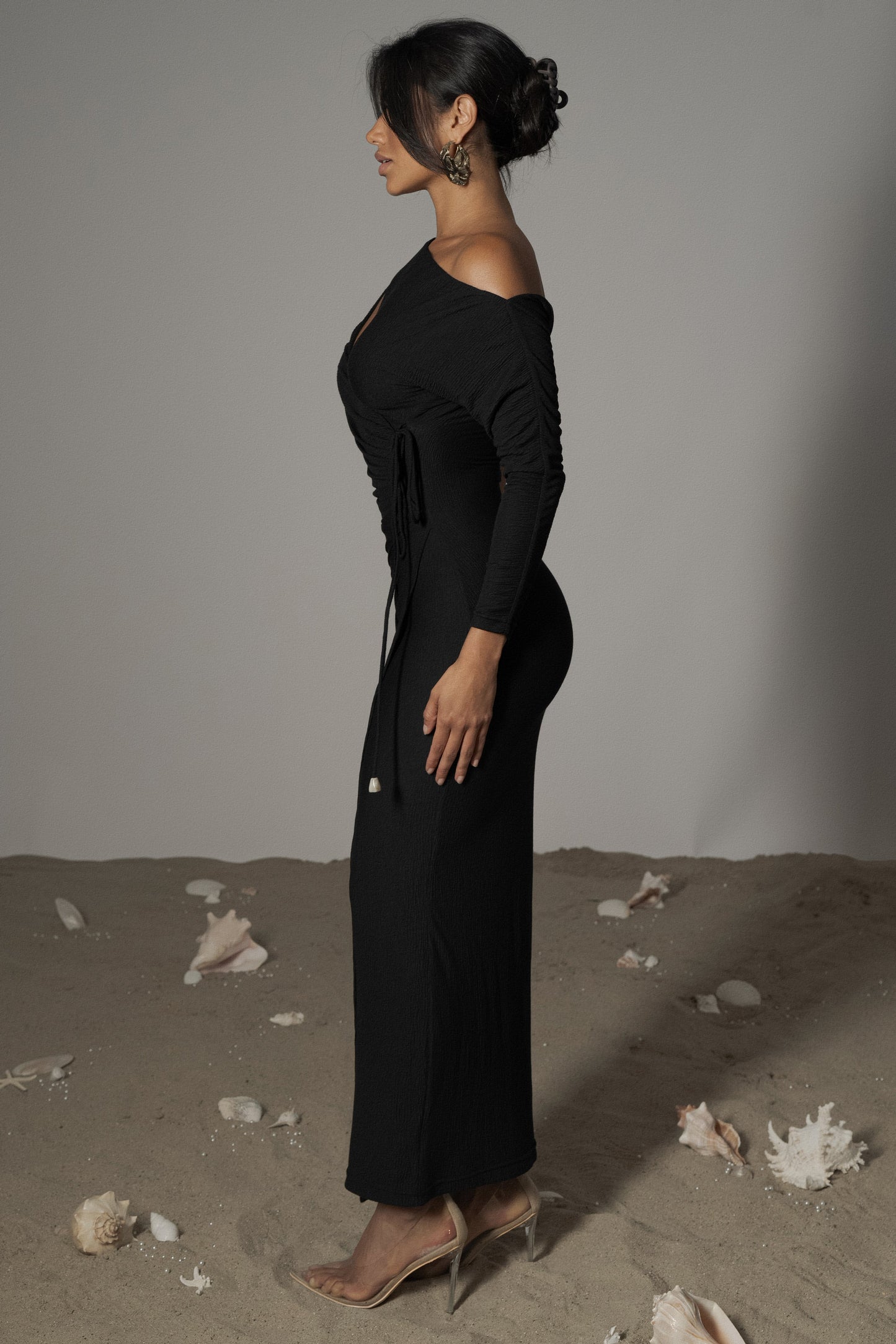 Black Odelia Crinkled Maxi Dress JLUXLABEL