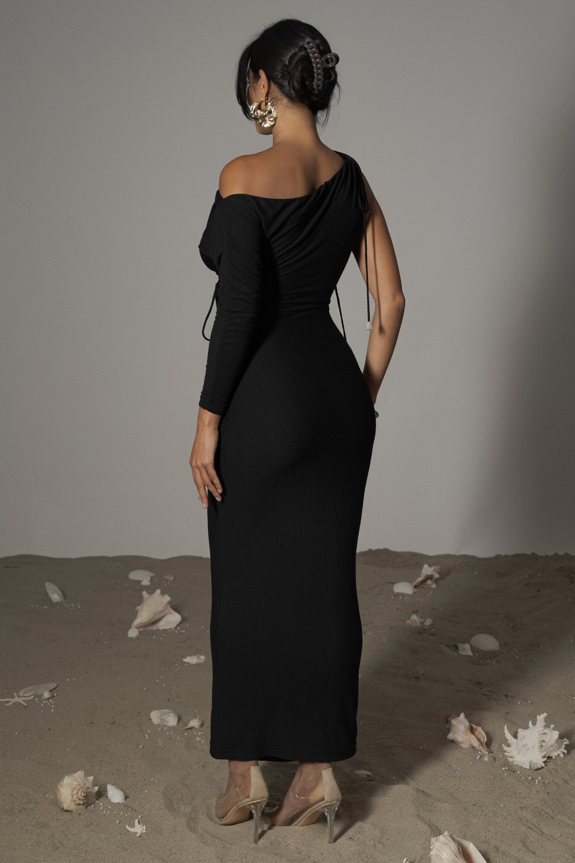 Black Odelia Crinkled Maxi Dress JLUXLABEL