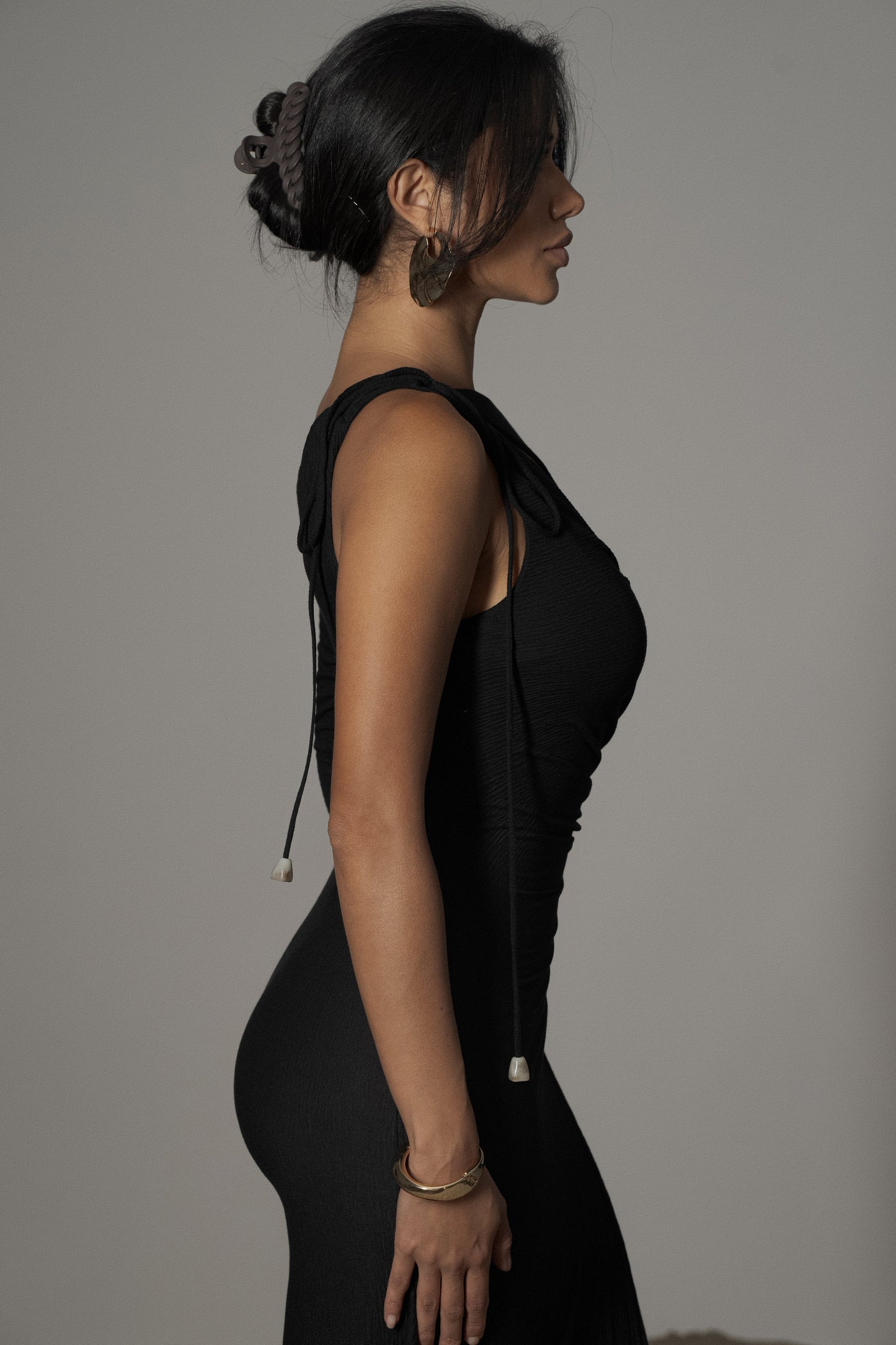 Black Odelia Crinkled Maxi Dress JLUXLABEL