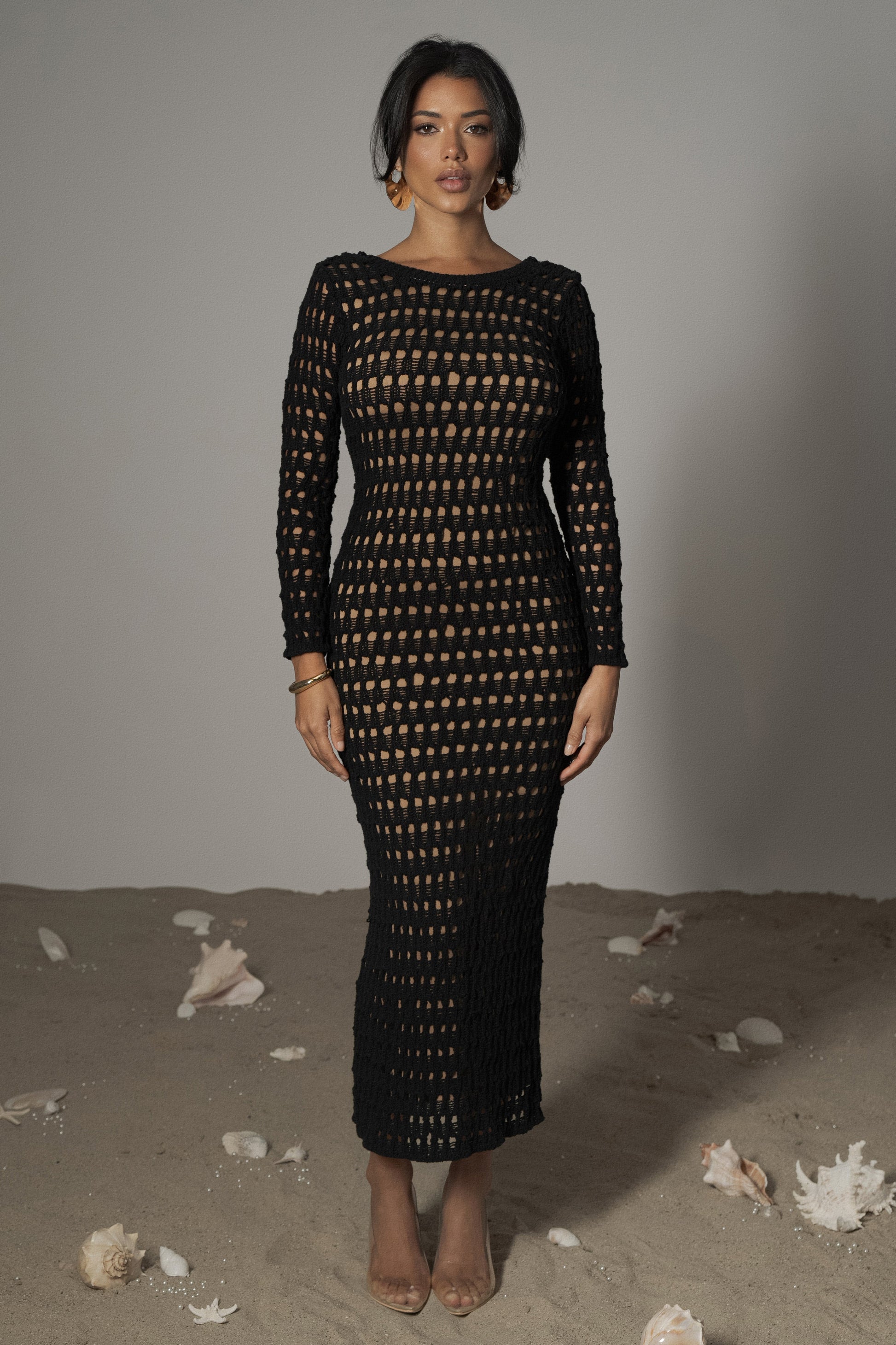 Black Serene Wonders Crochet Dress JLUXLABEL