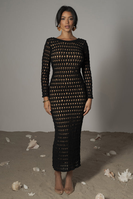 Black Serene Wonders Crochet Dress JLUXLABEL