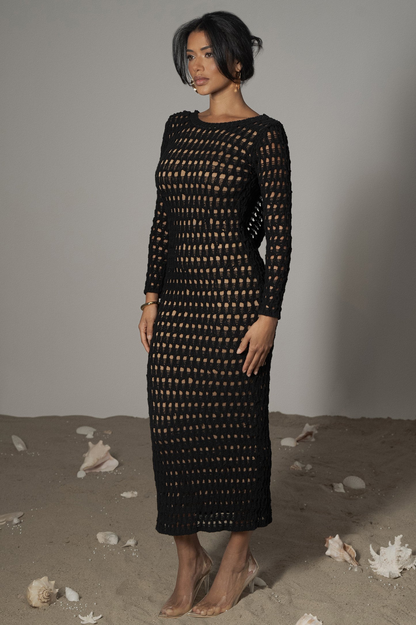 Black Serene Wonders Crochet Dress JLUXLABEL