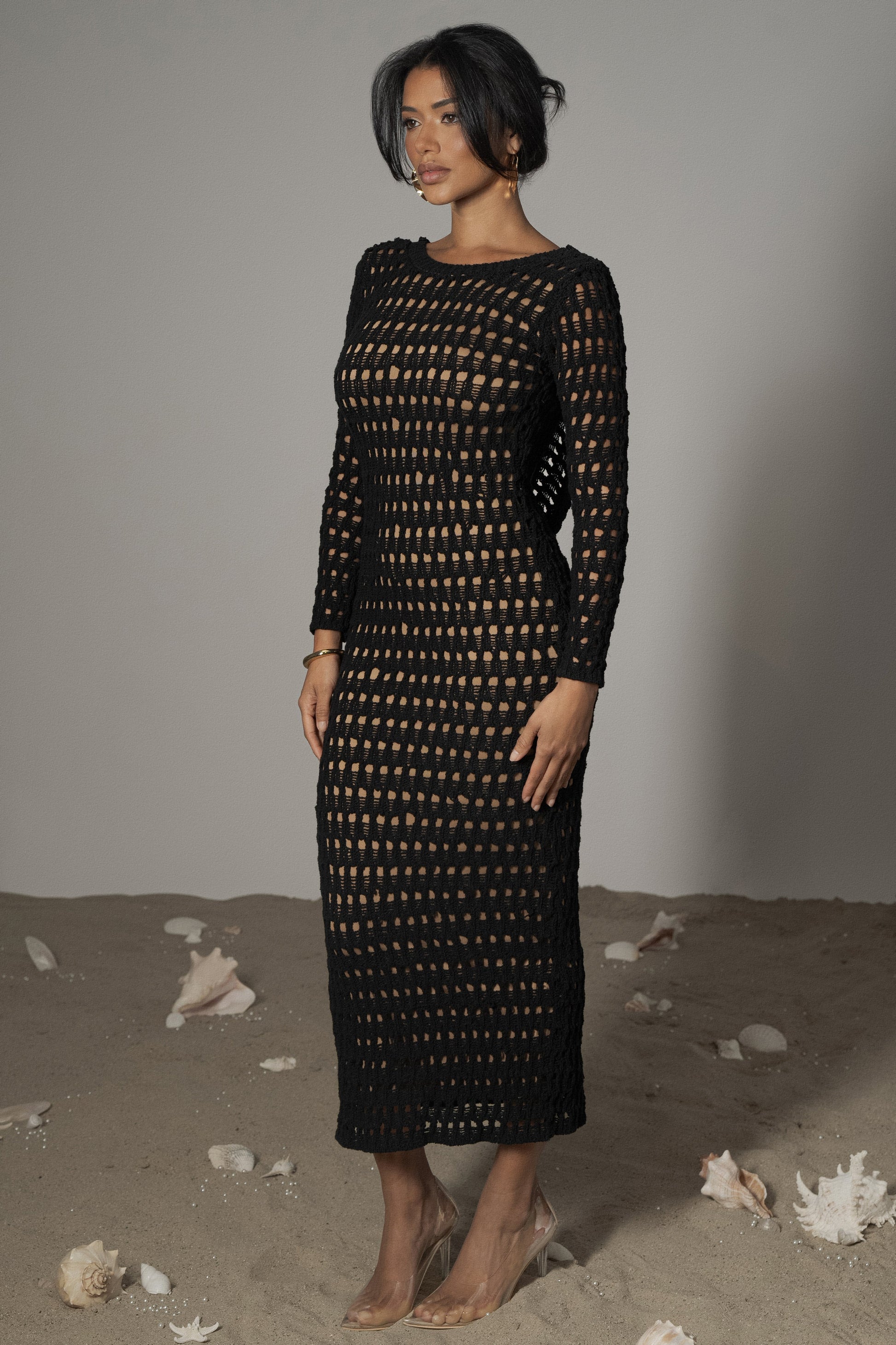 Black Serene Wonders Crochet Dress JLUXLABEL