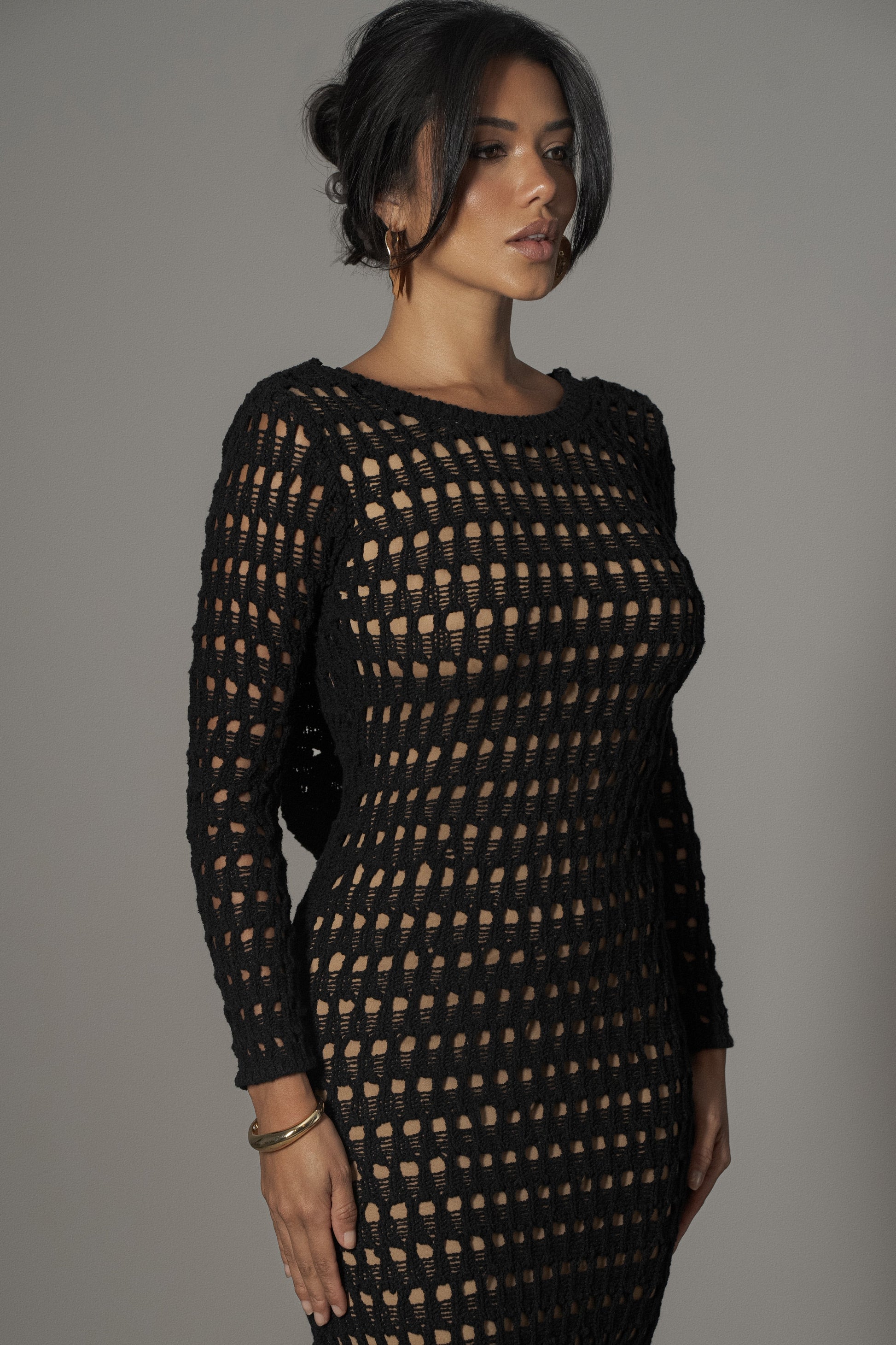 Black Serene Wonders Crochet Dress JLUXLABEL