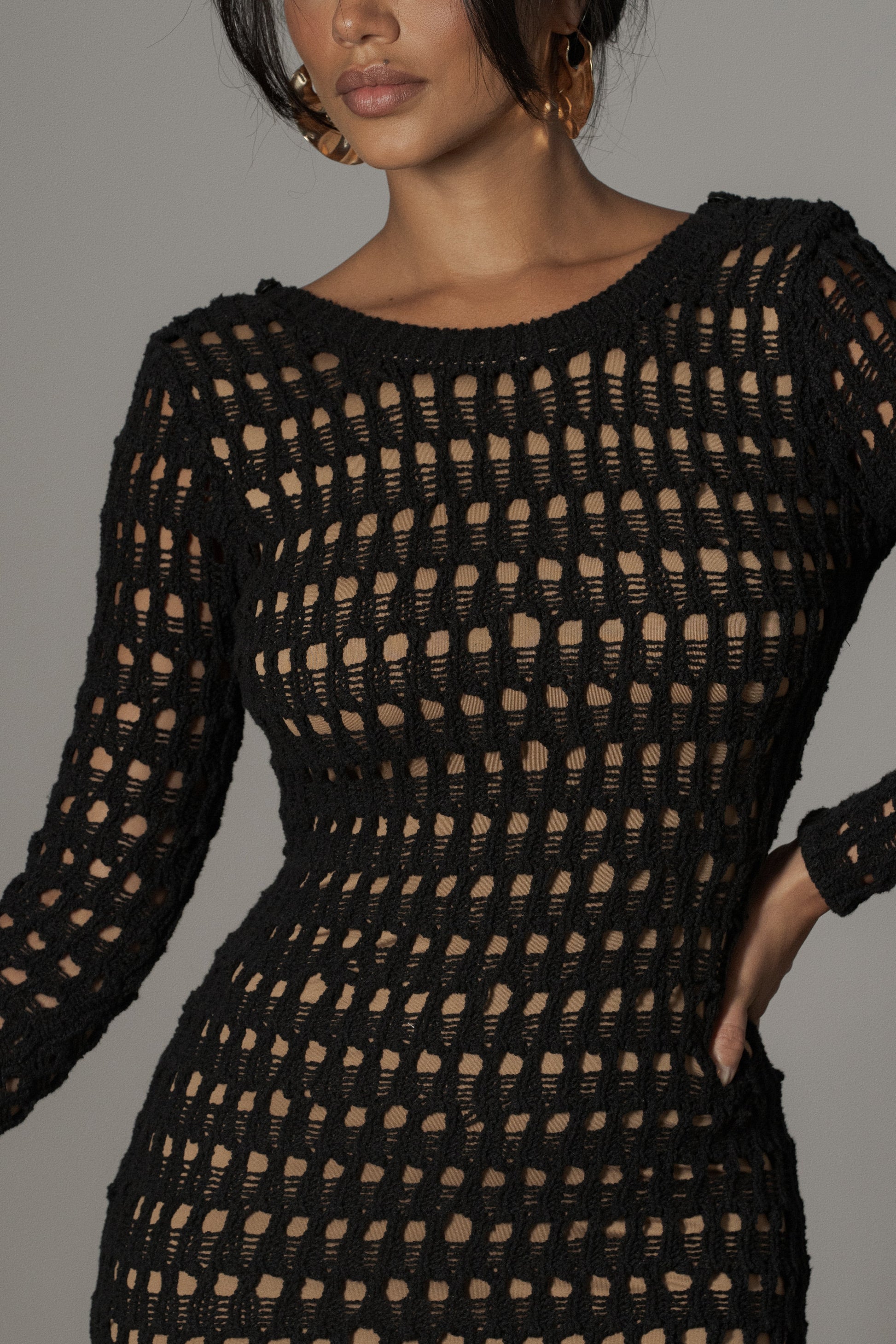 Black Serene Wonders Crochet Dress JLUXLABEL