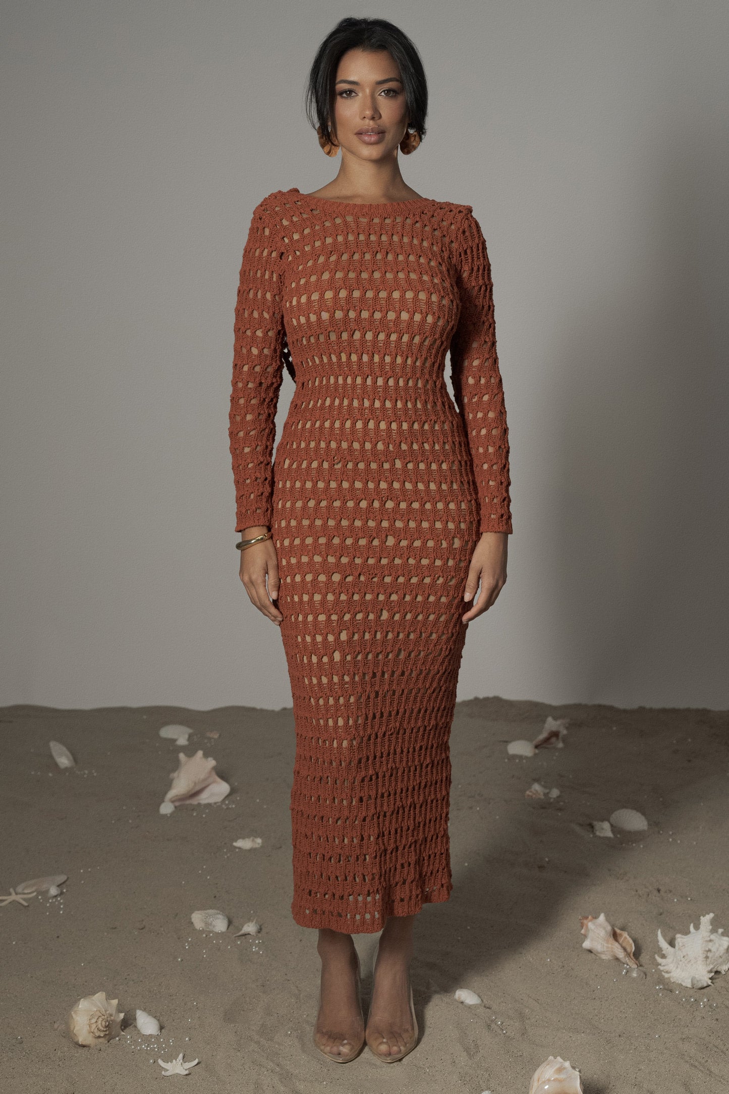Dark Terra Cotta Serene Wonders Crochet Dress JLUXLABEL