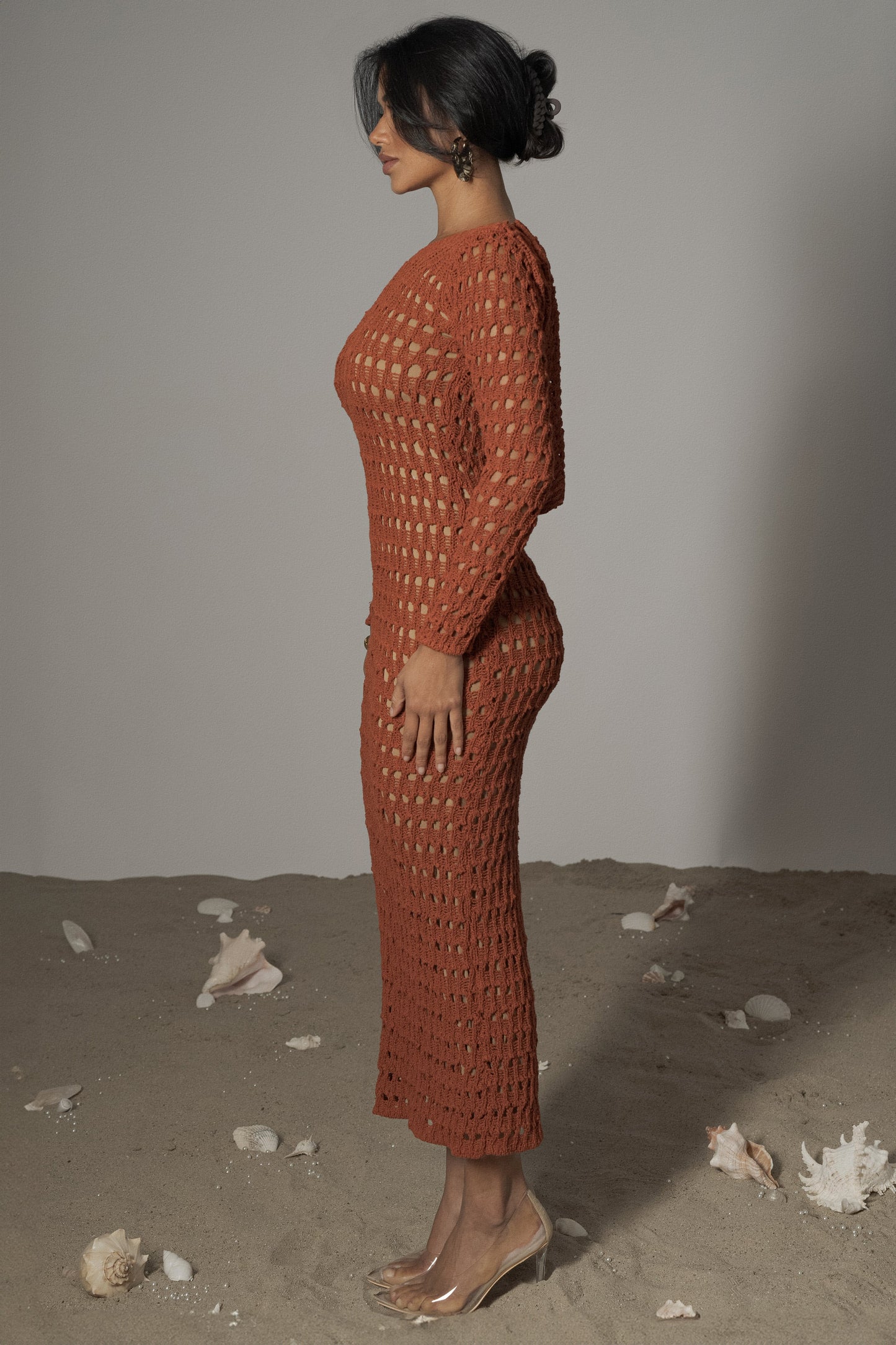 Dark Terra Cotta Serene Wonders Crochet Dress JLUXLABEL