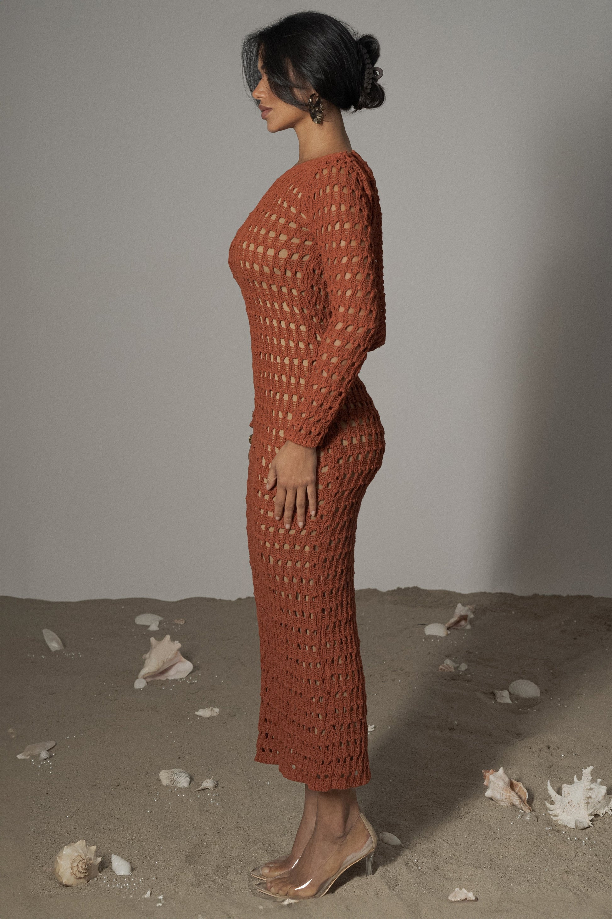 Dark Terra Cotta Serene Wonders Crochet Dress JLUXLABEL