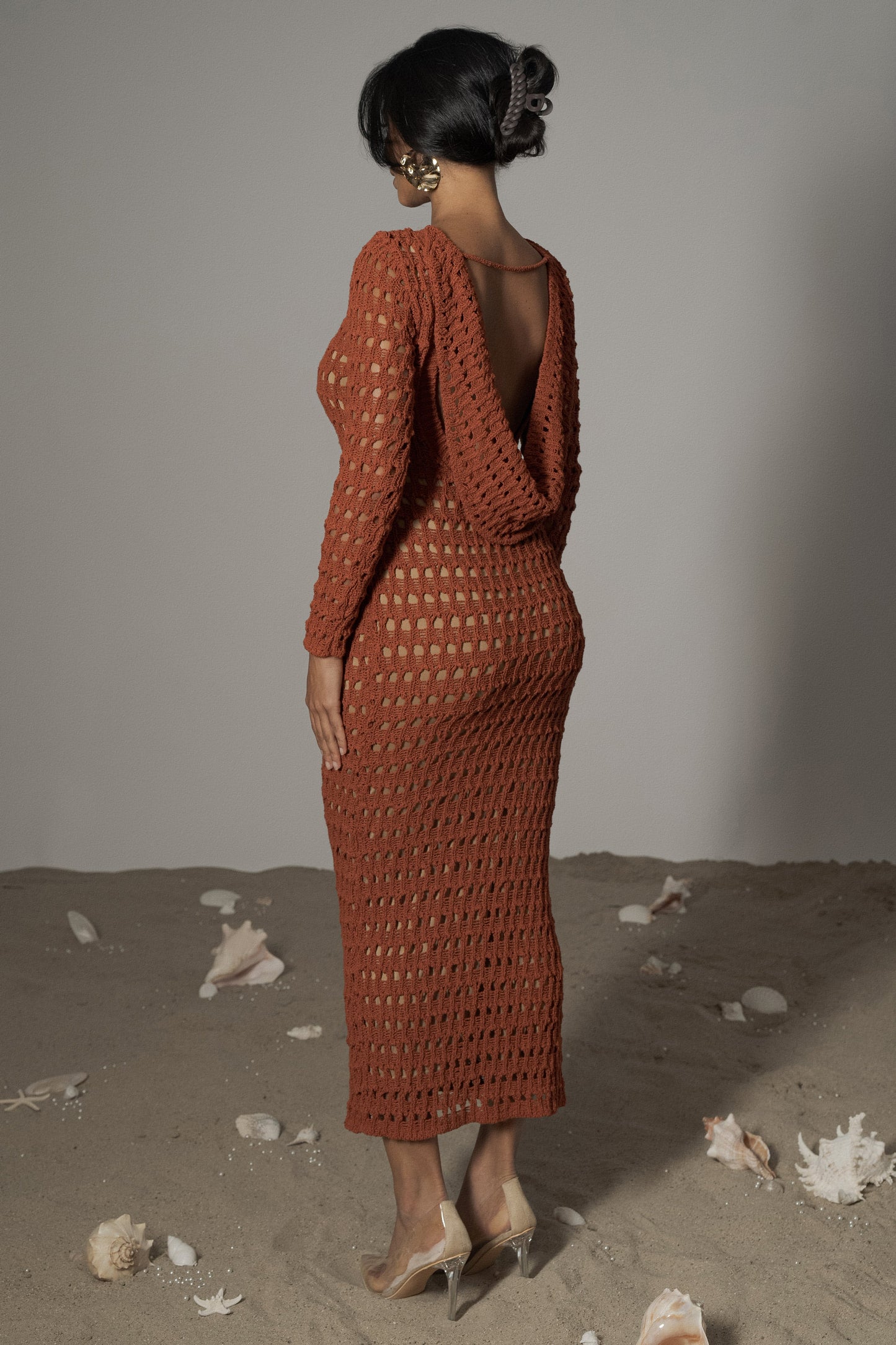 Dark Terra Cotta Serene Wonders Crochet Dress JLUXLABEL