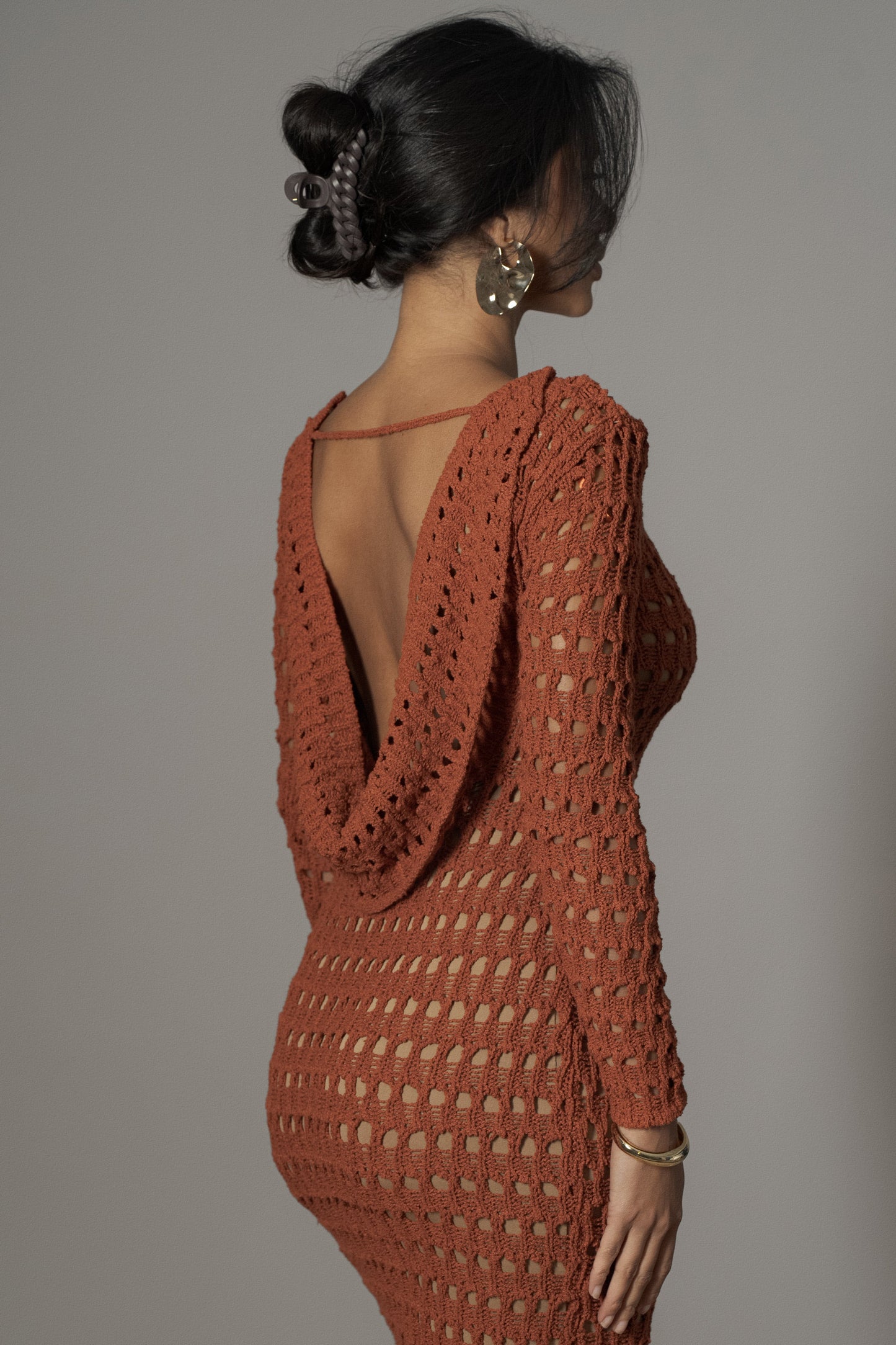 Dark Terra Cotta Serene Wonders Crochet Dress JLUXLABEL