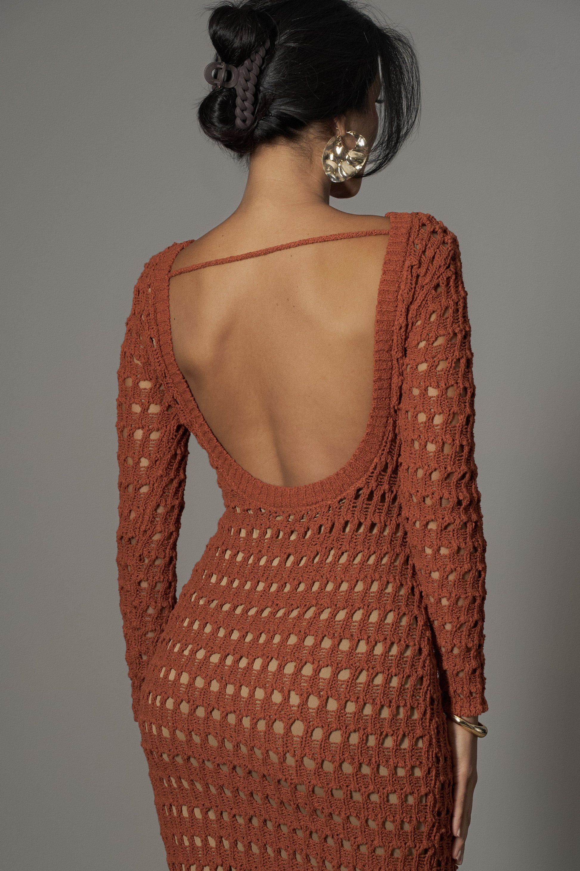 Dark Terra Cotta Serene Wonders Crochet Dress JLUXLABEL