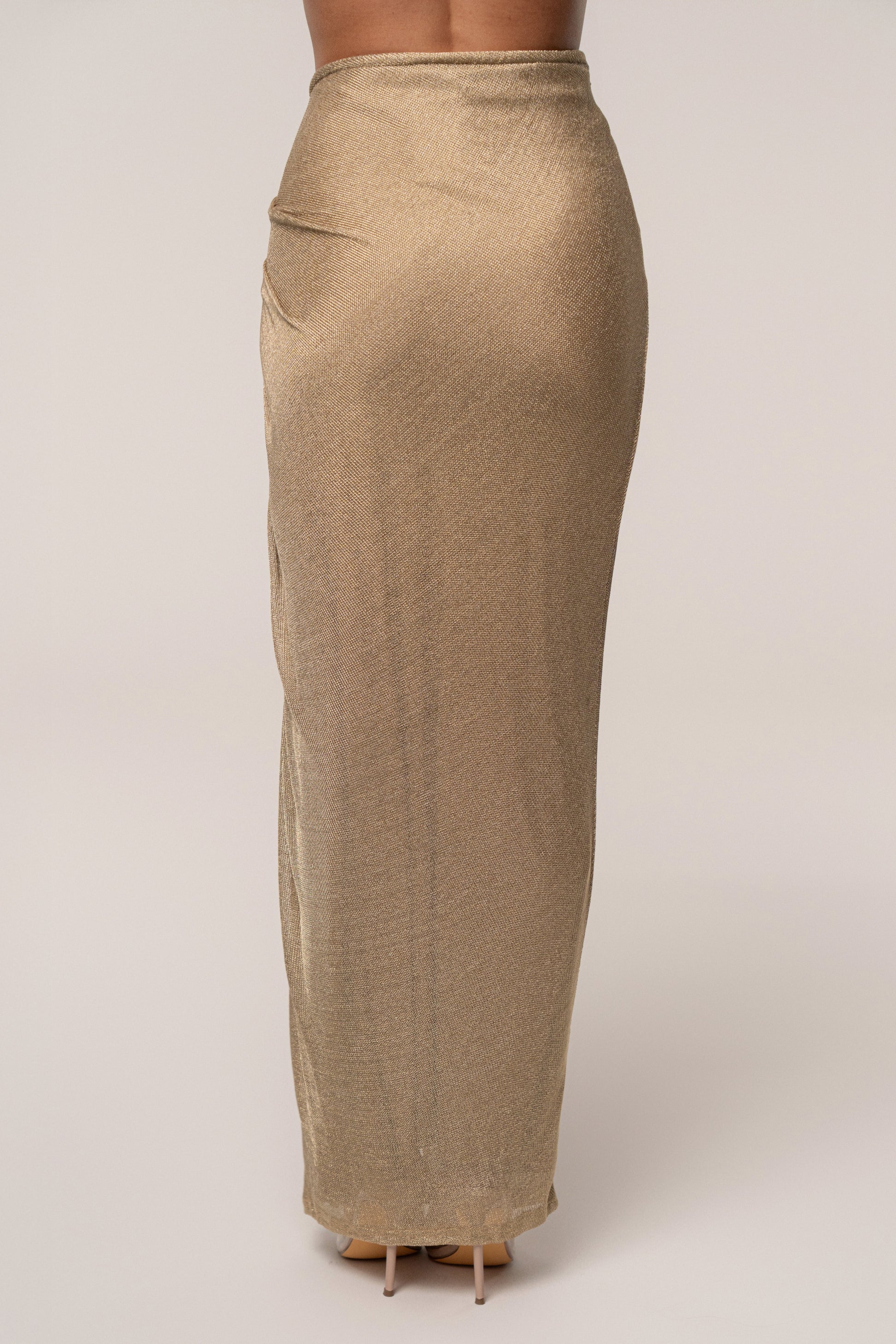 Gold Noelia Metallic Slit Skirt JLUXLABEL