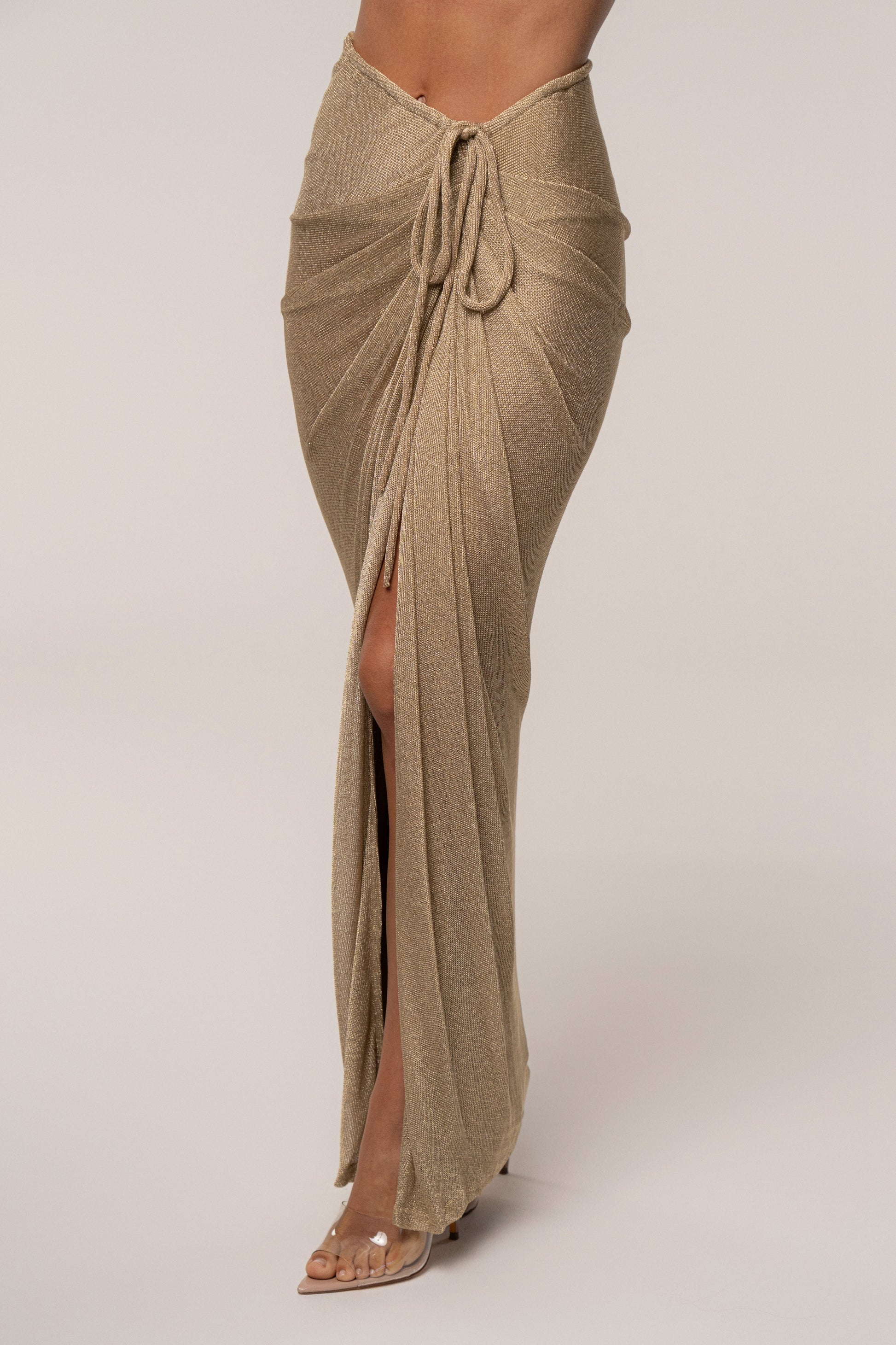 Gold Noelia Metallic Slit Skirt JLUXLABEL
