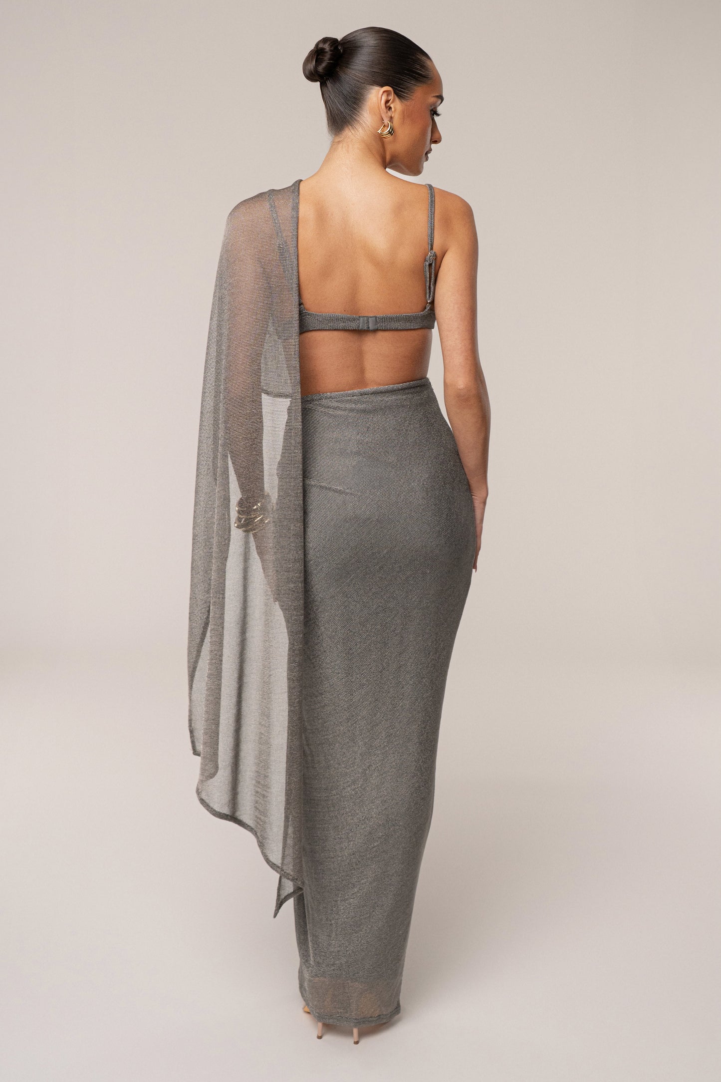 Silver Noelia Metallic Slit Skirt JLUXLABEL