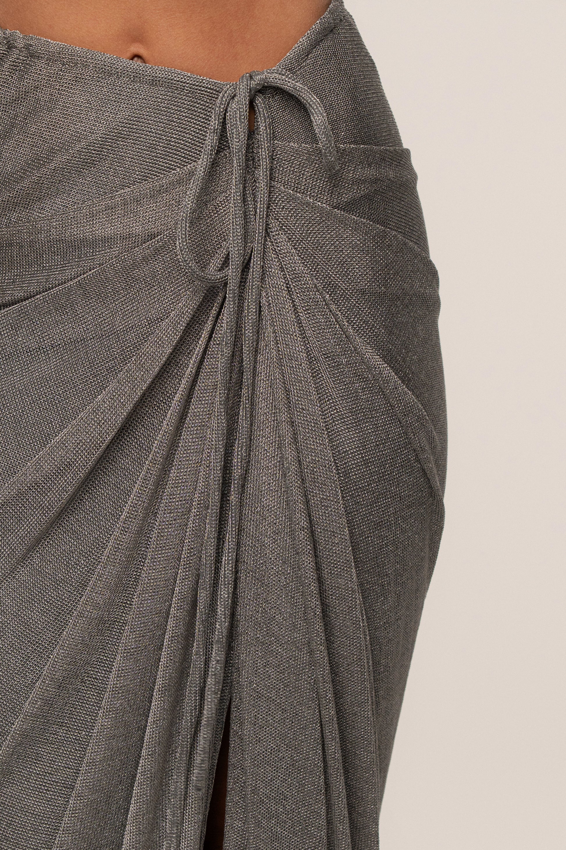 Silver Noelia Metallic Slit Skirt JLUXLABEL