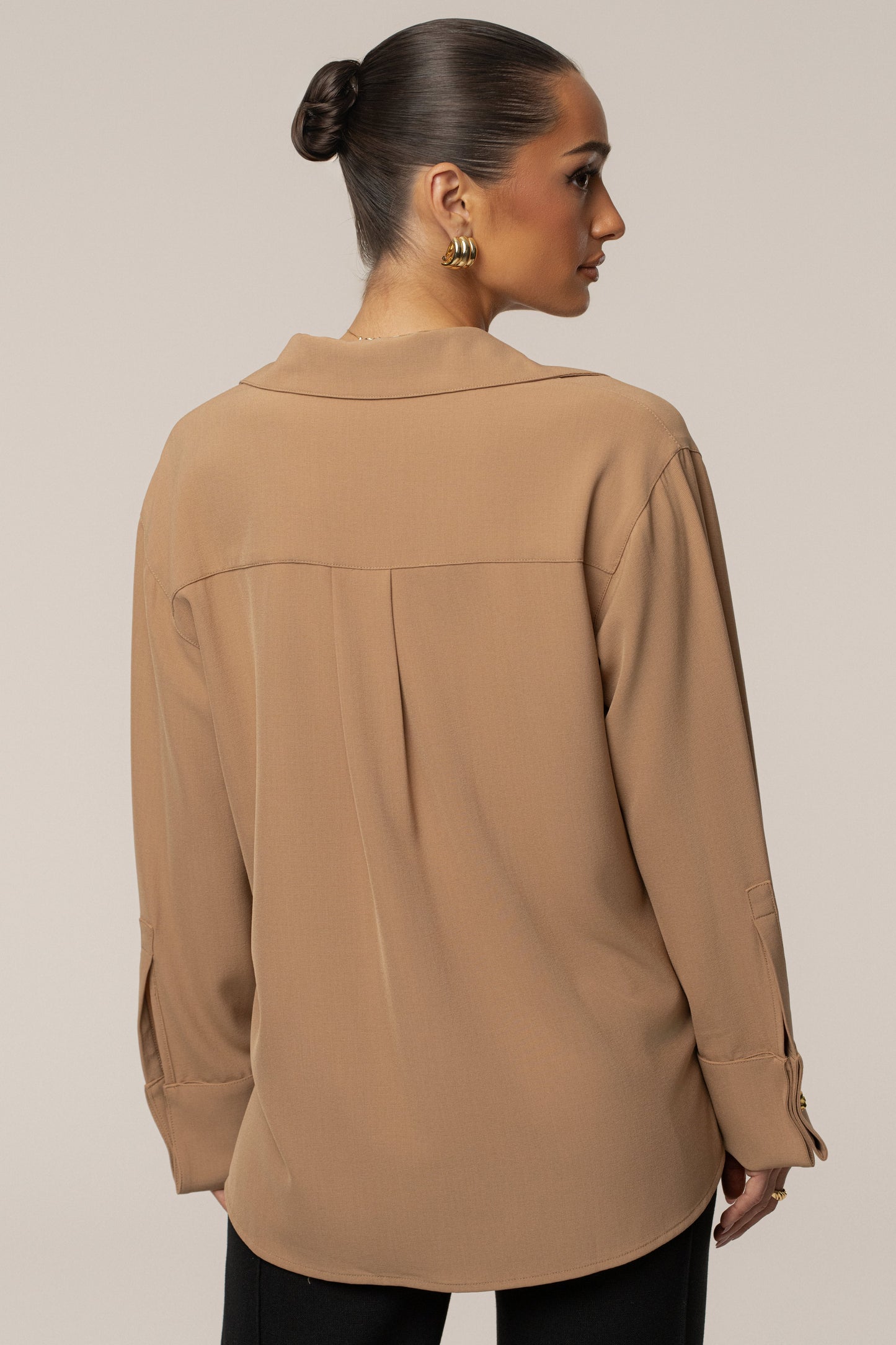 Tan Stella Button Up Shirt JLUXLABEL