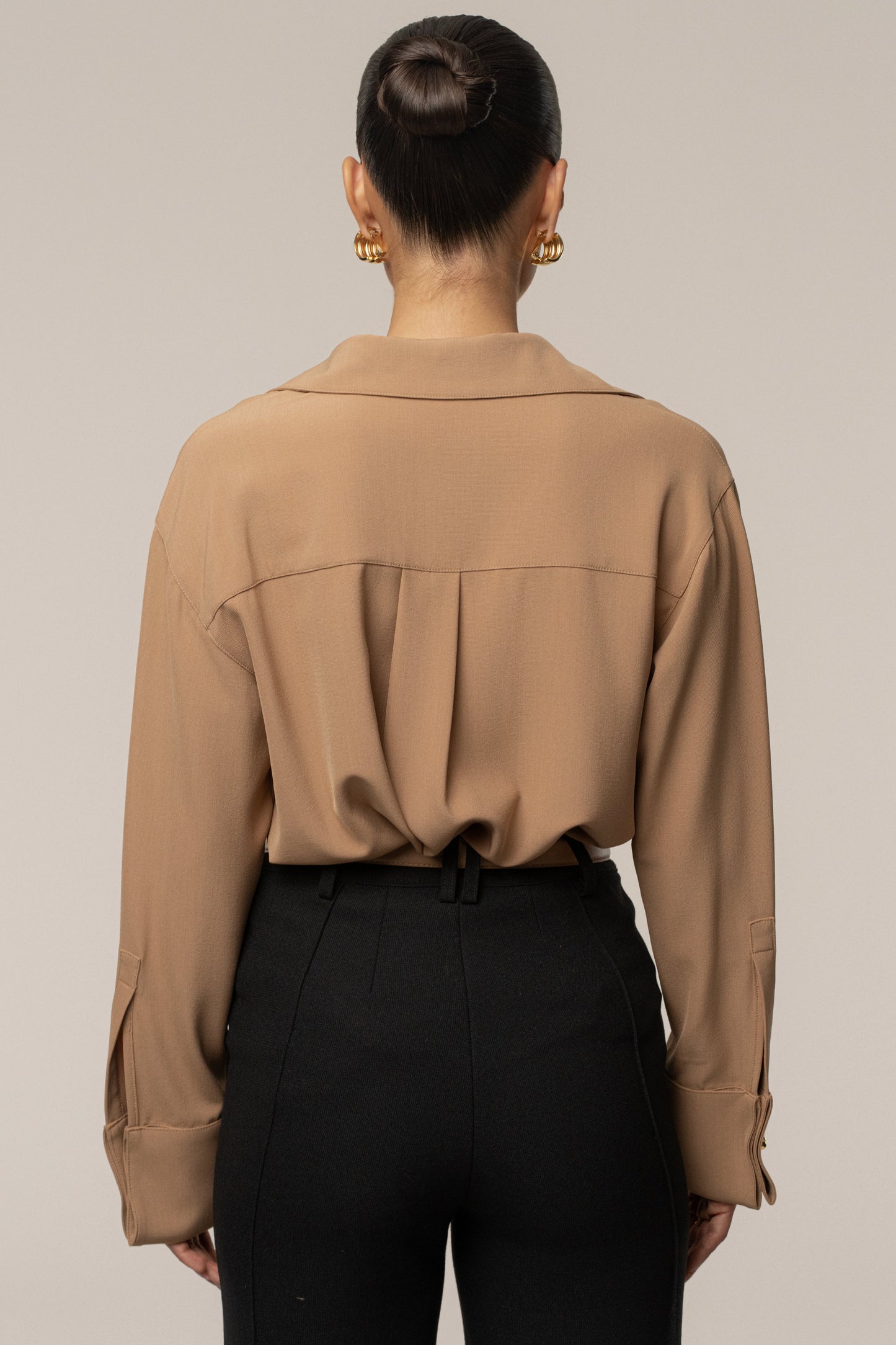 Tan Stella Button Up Shirt JLUXLABEL