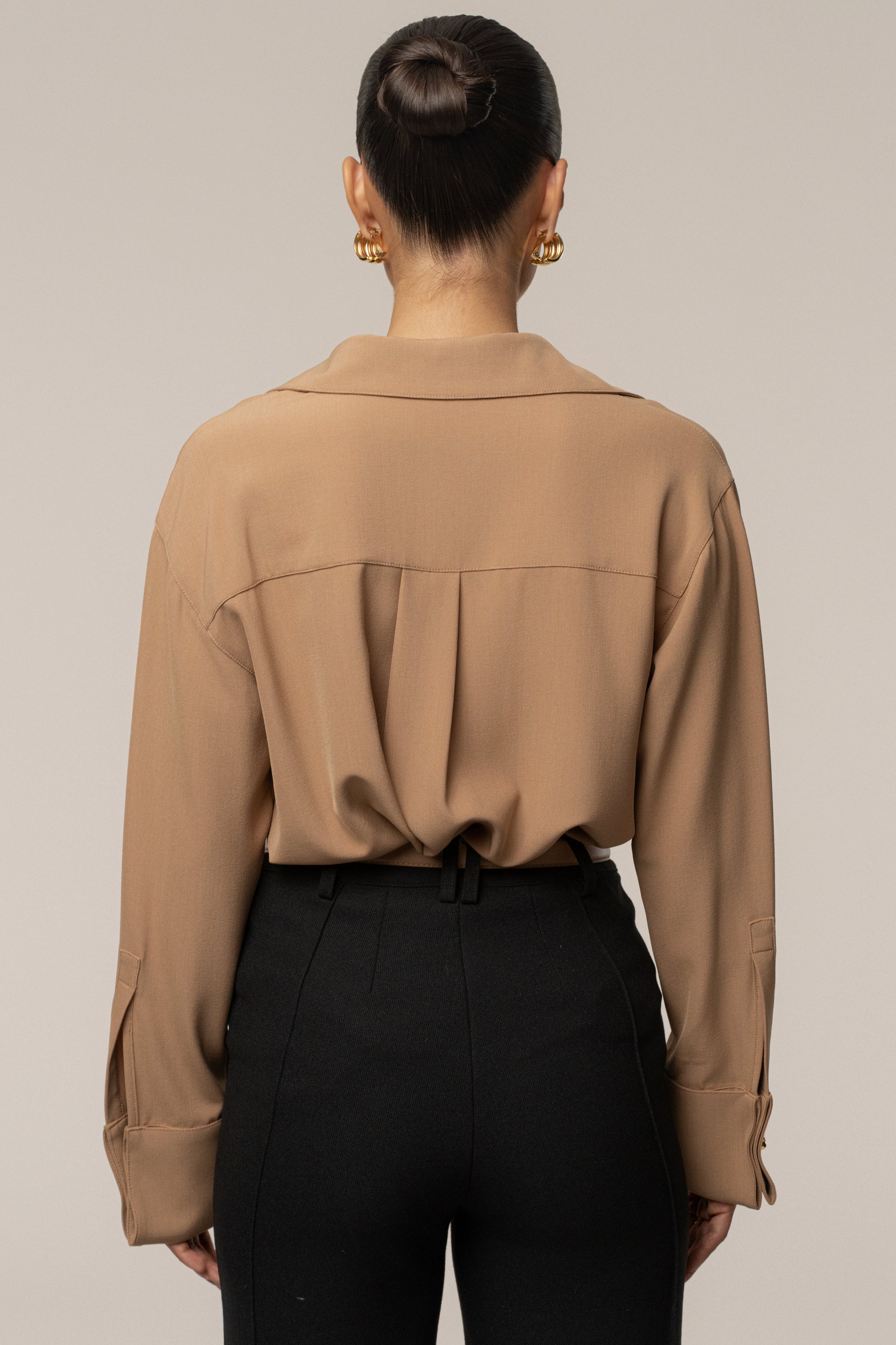 Tan Stella Button Up Shirt JLUXLABEL