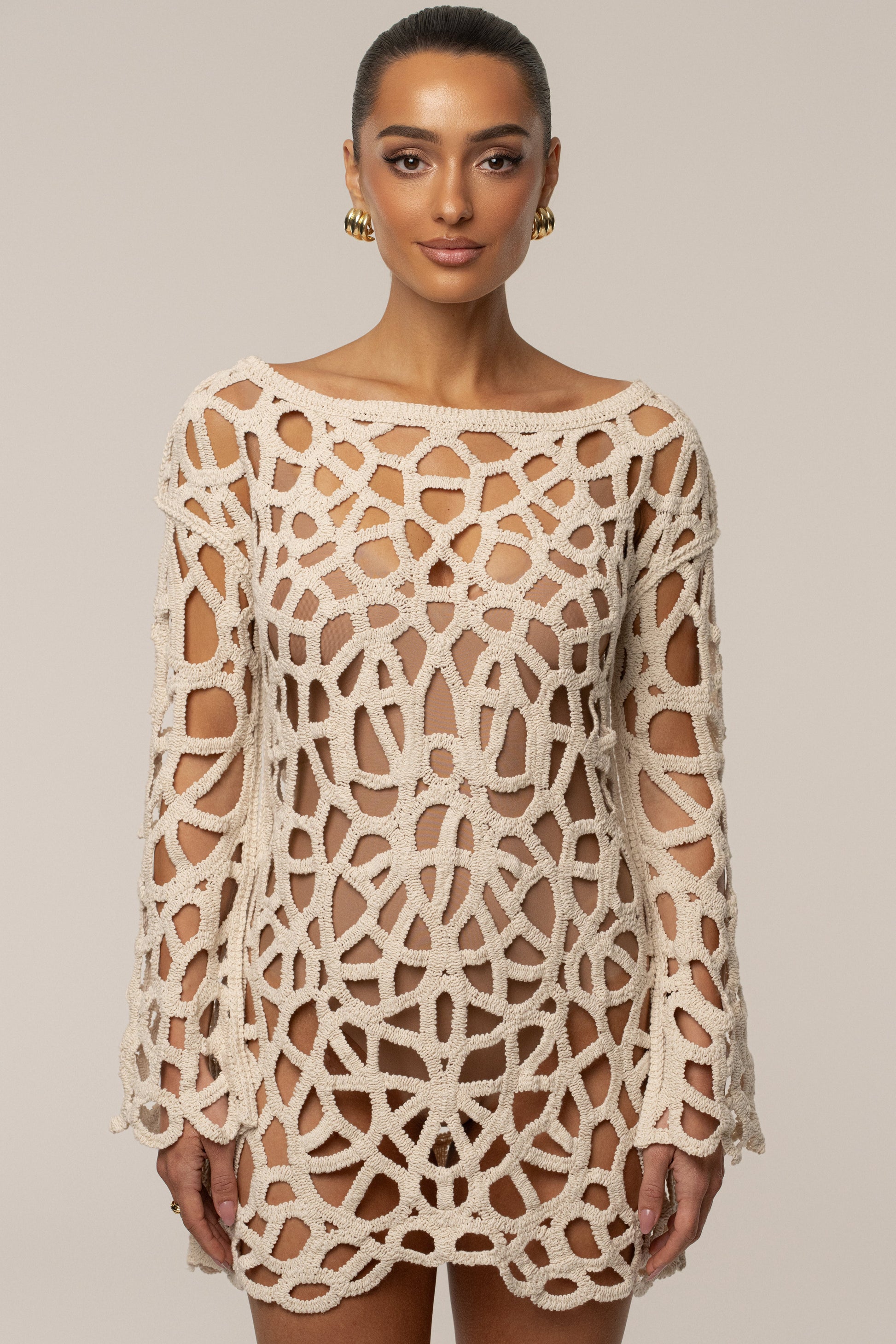 Ecru Seaside Crochet Cover Up JLUXLABEL