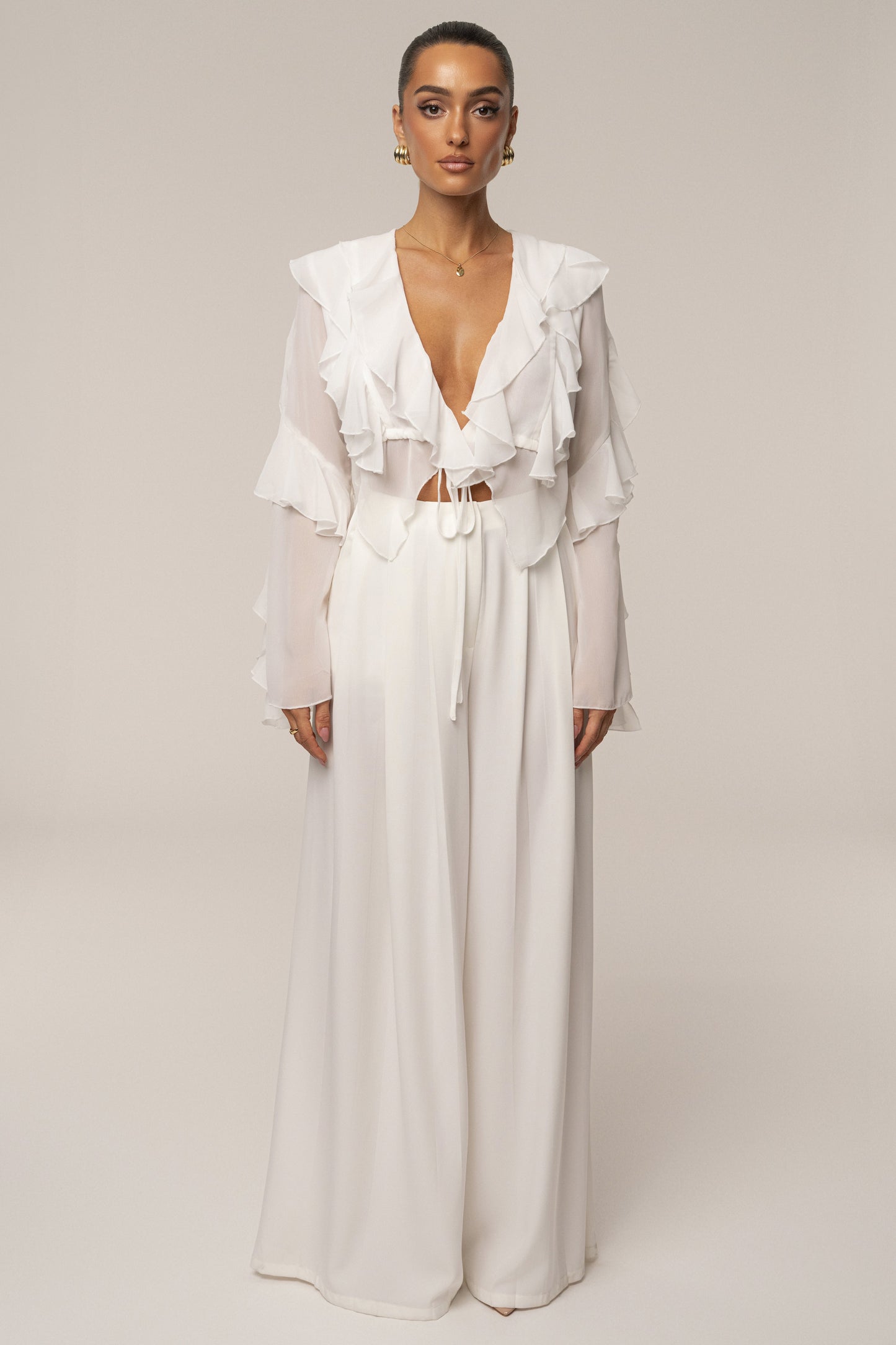 White Juliet Ruffle Crop Top JLUXLABEL