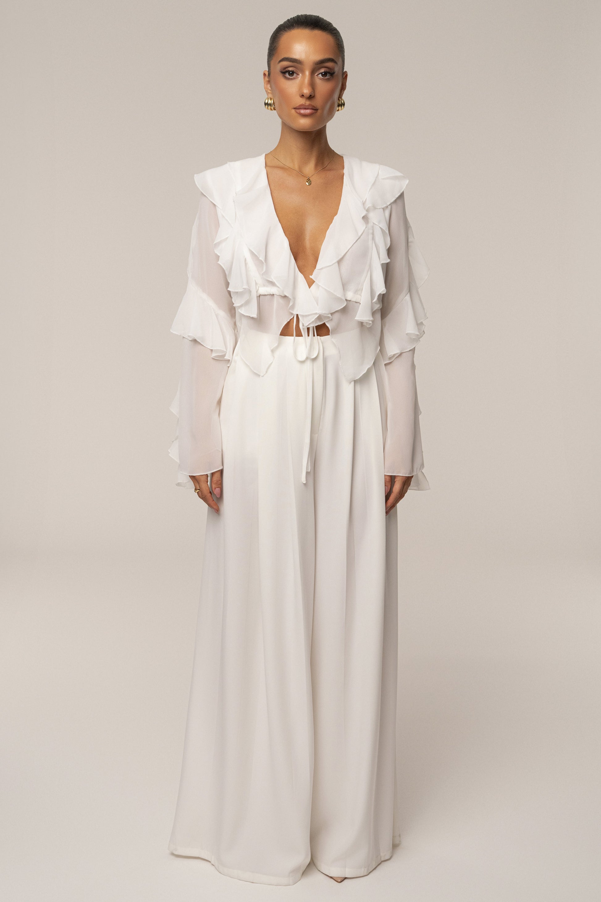 White Juliet Ruffle Crop Top JLUXLABEL