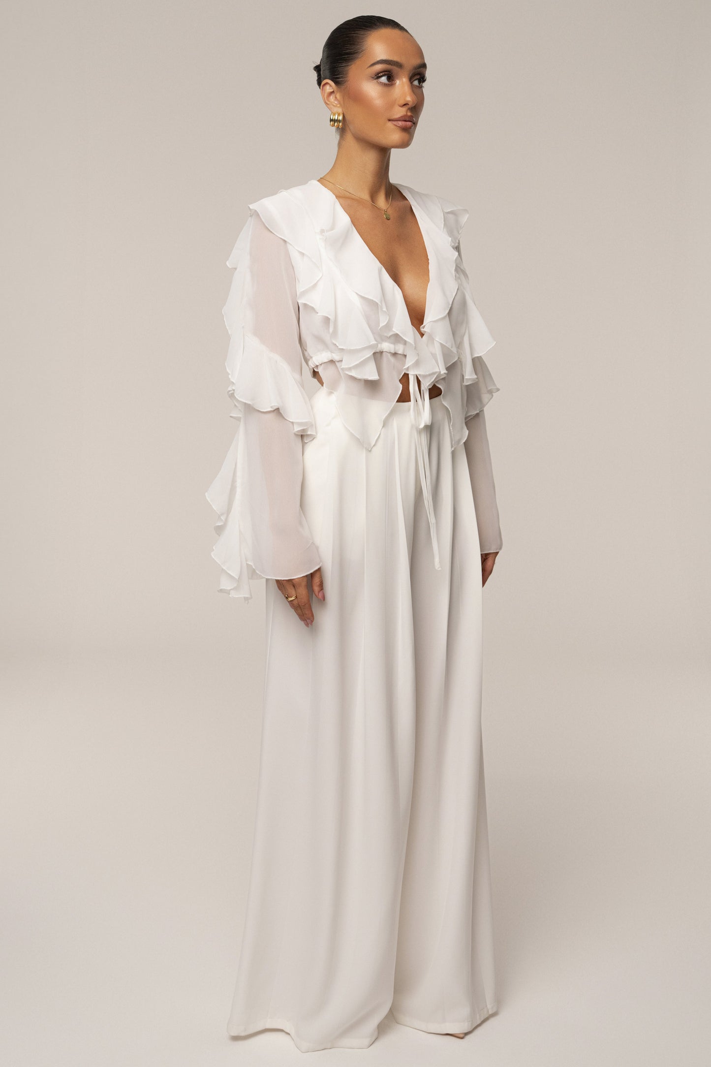White Juliet Ruffle Crop Top JLUXLABEL