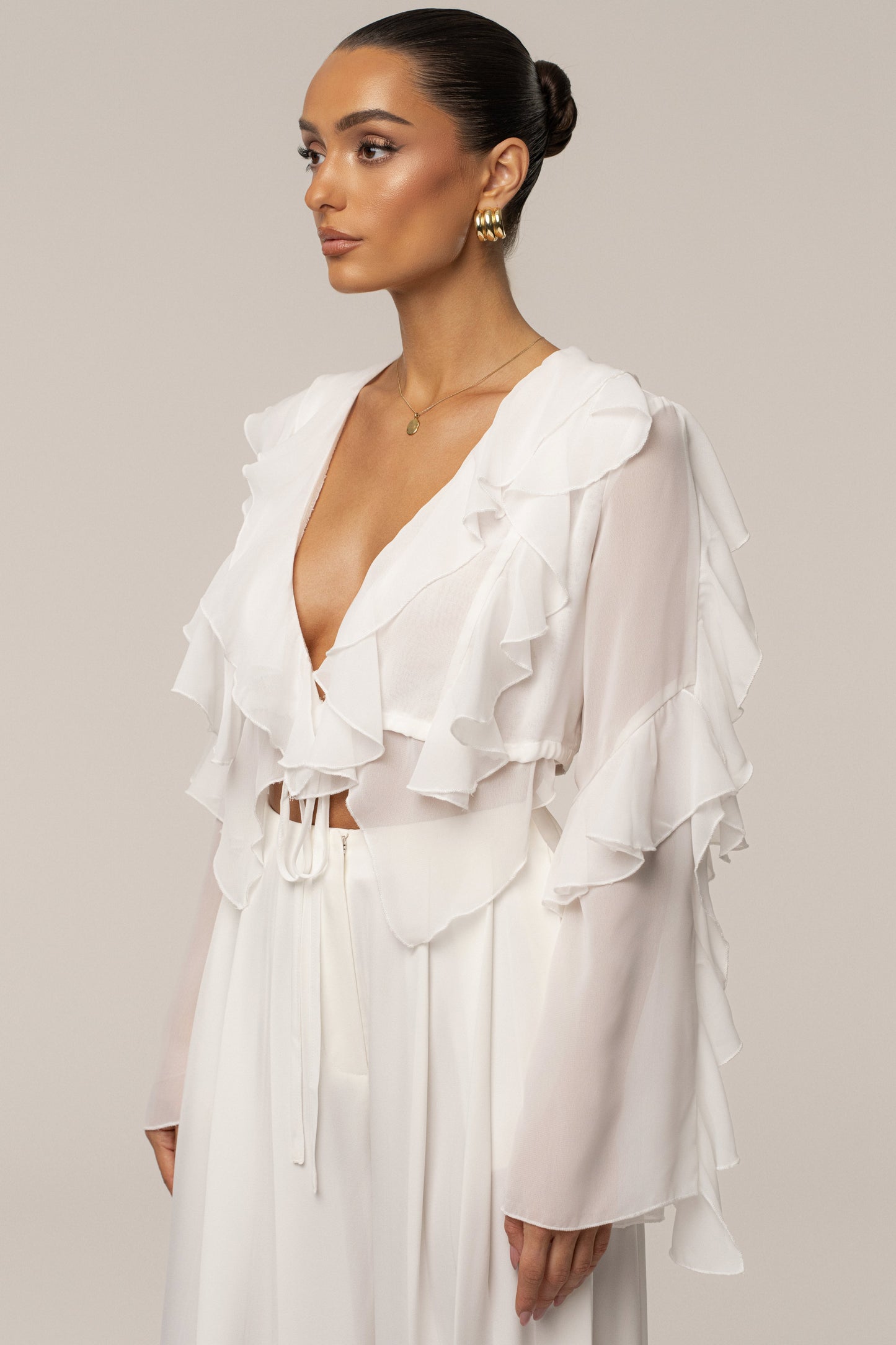 White Juliet Ruffle Crop Top JLUXLABEL