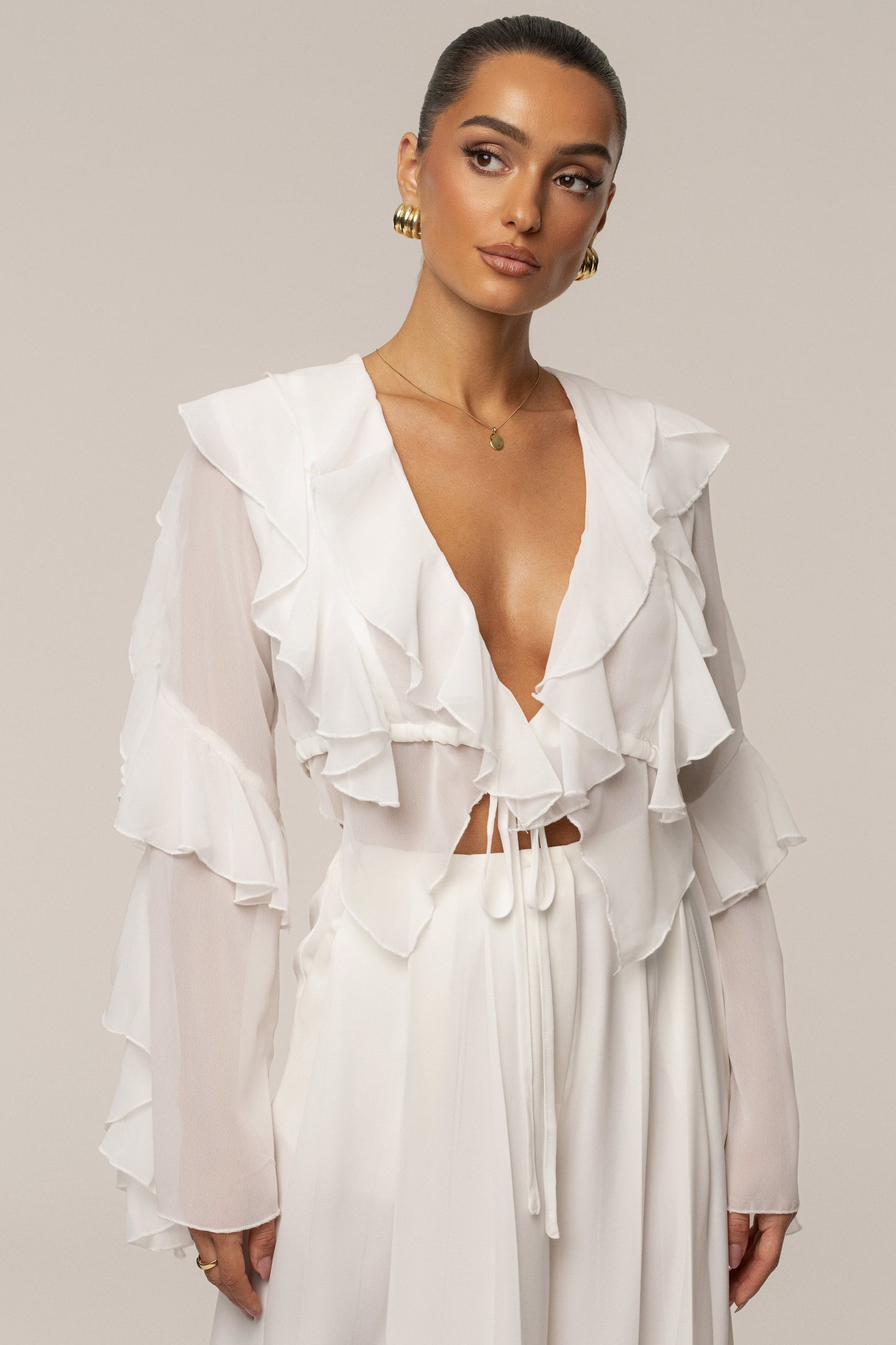 White Juliet Ruffle Crop Top JLUXLABEL
