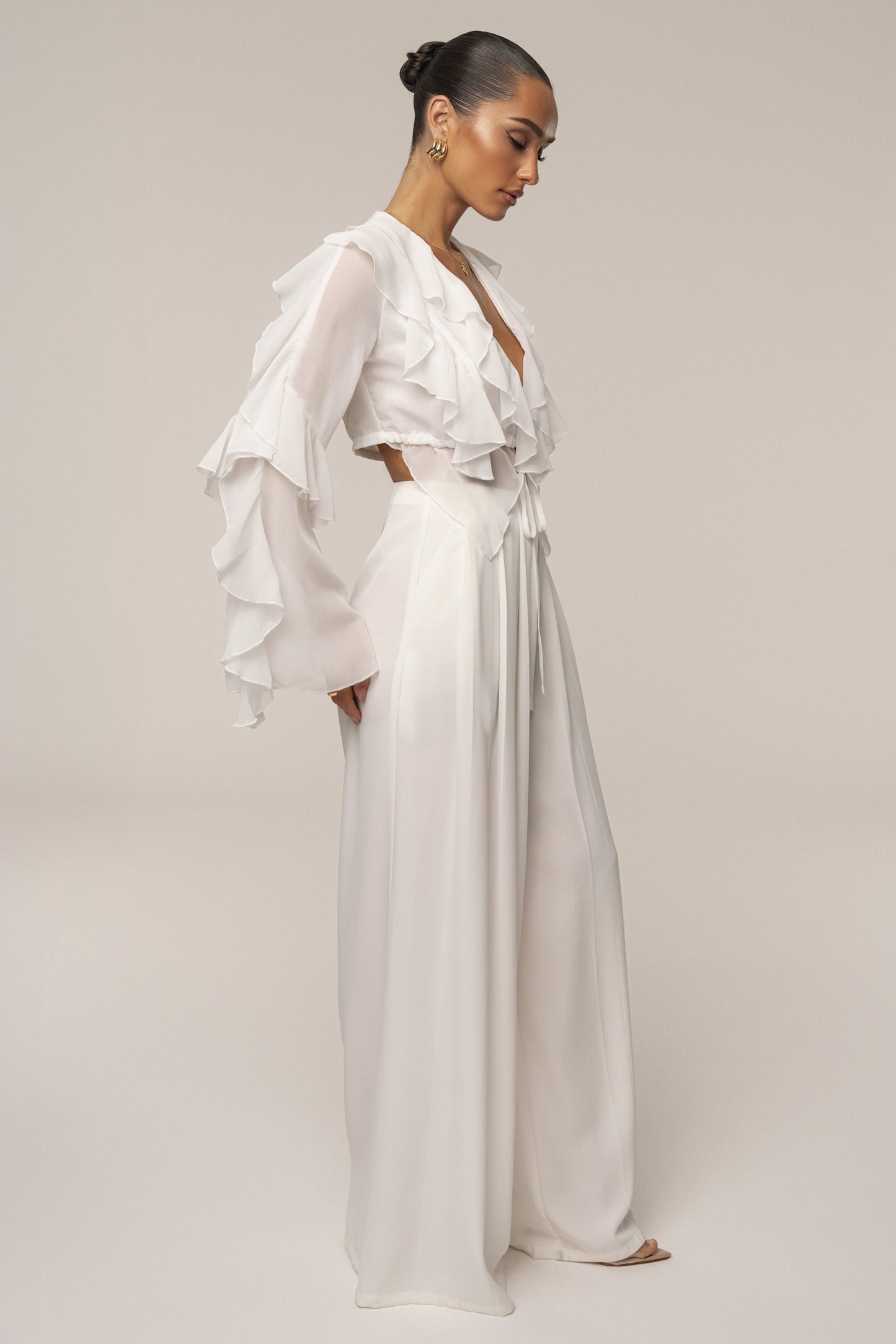 White Juliet Ruffle Crop Top JLUXLABEL