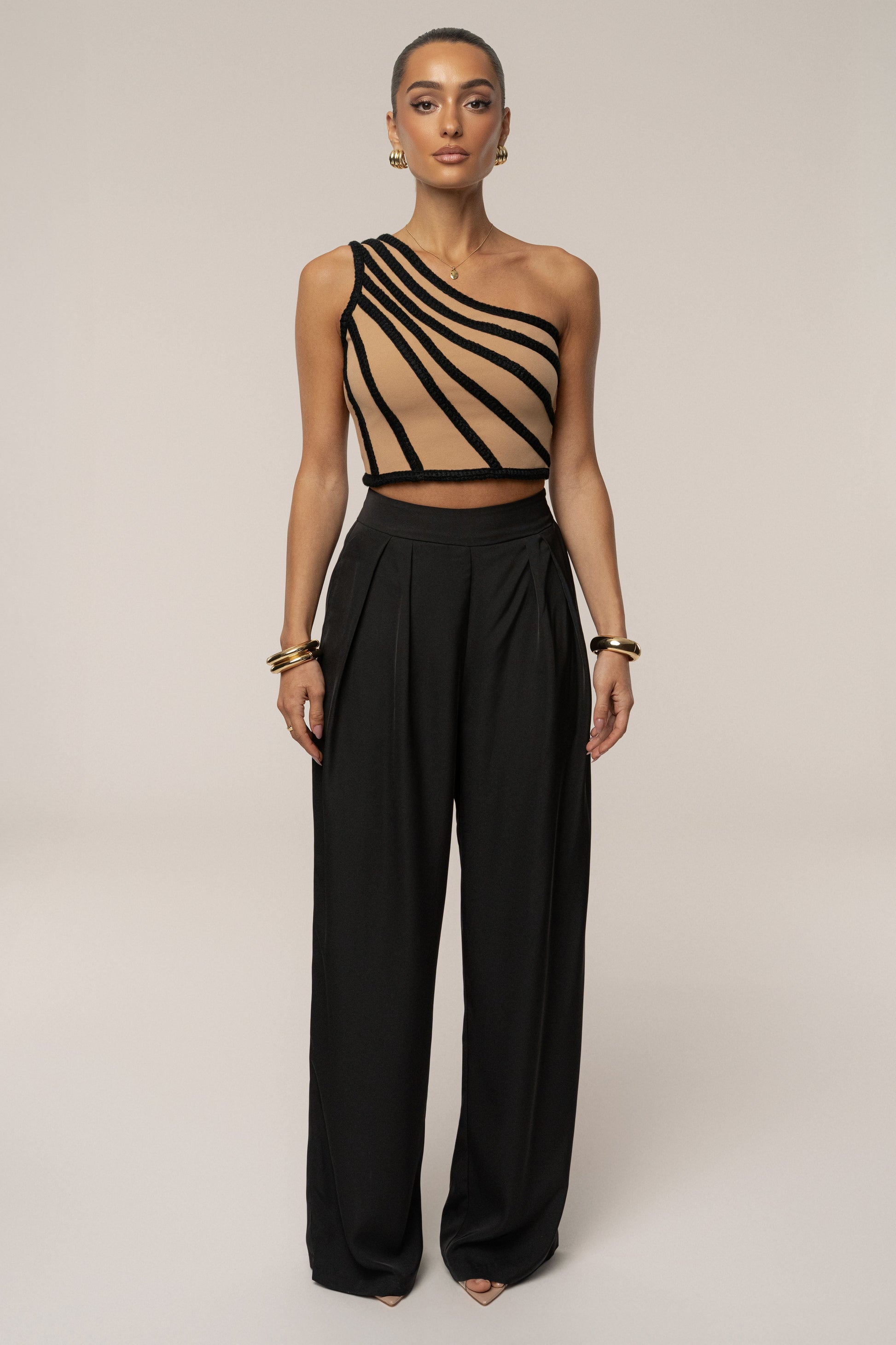 Black Braided One Shoulder Top JLUXLABEL