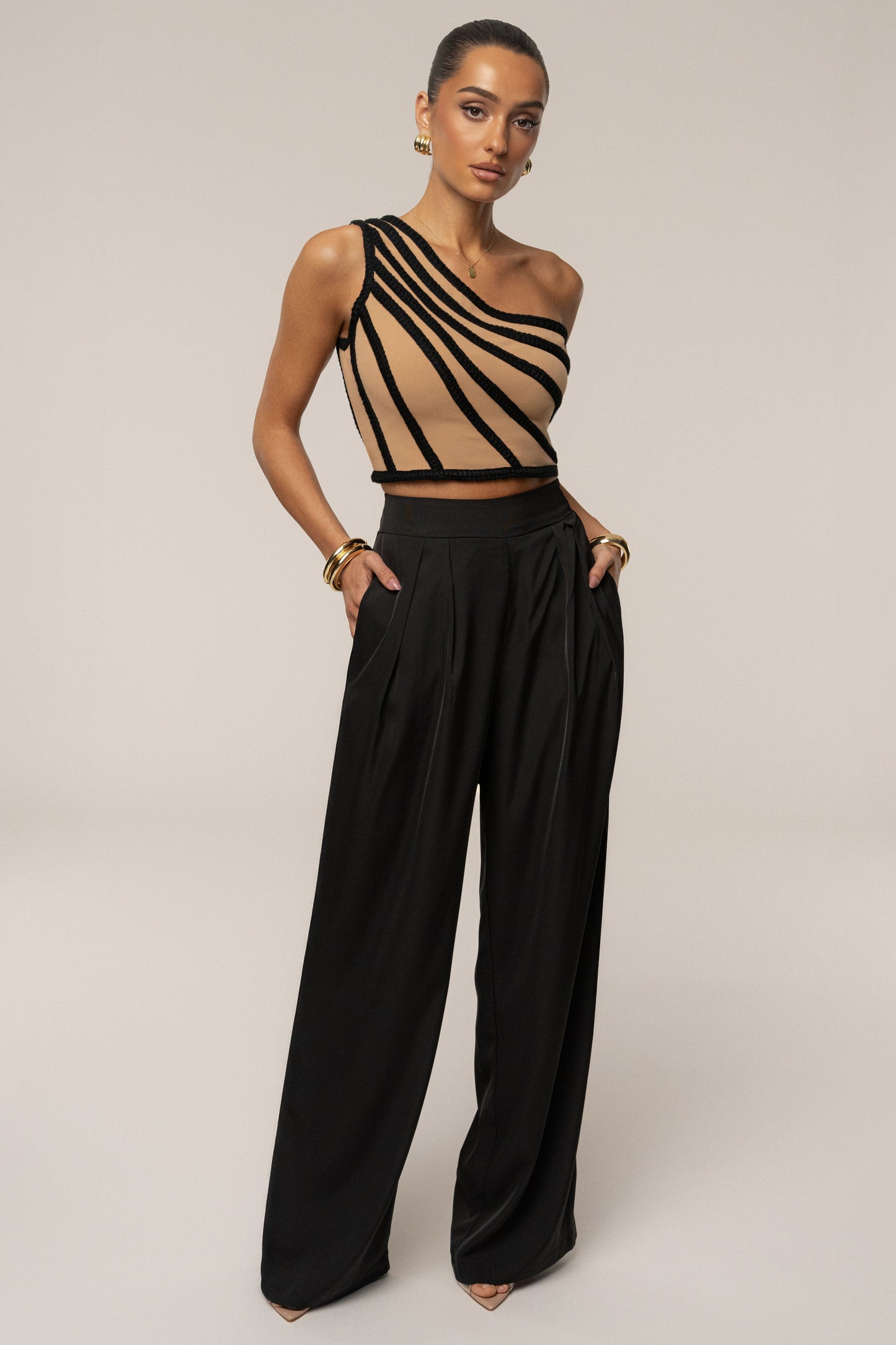 Black Braided One Shoulder Top JLUXLABEL