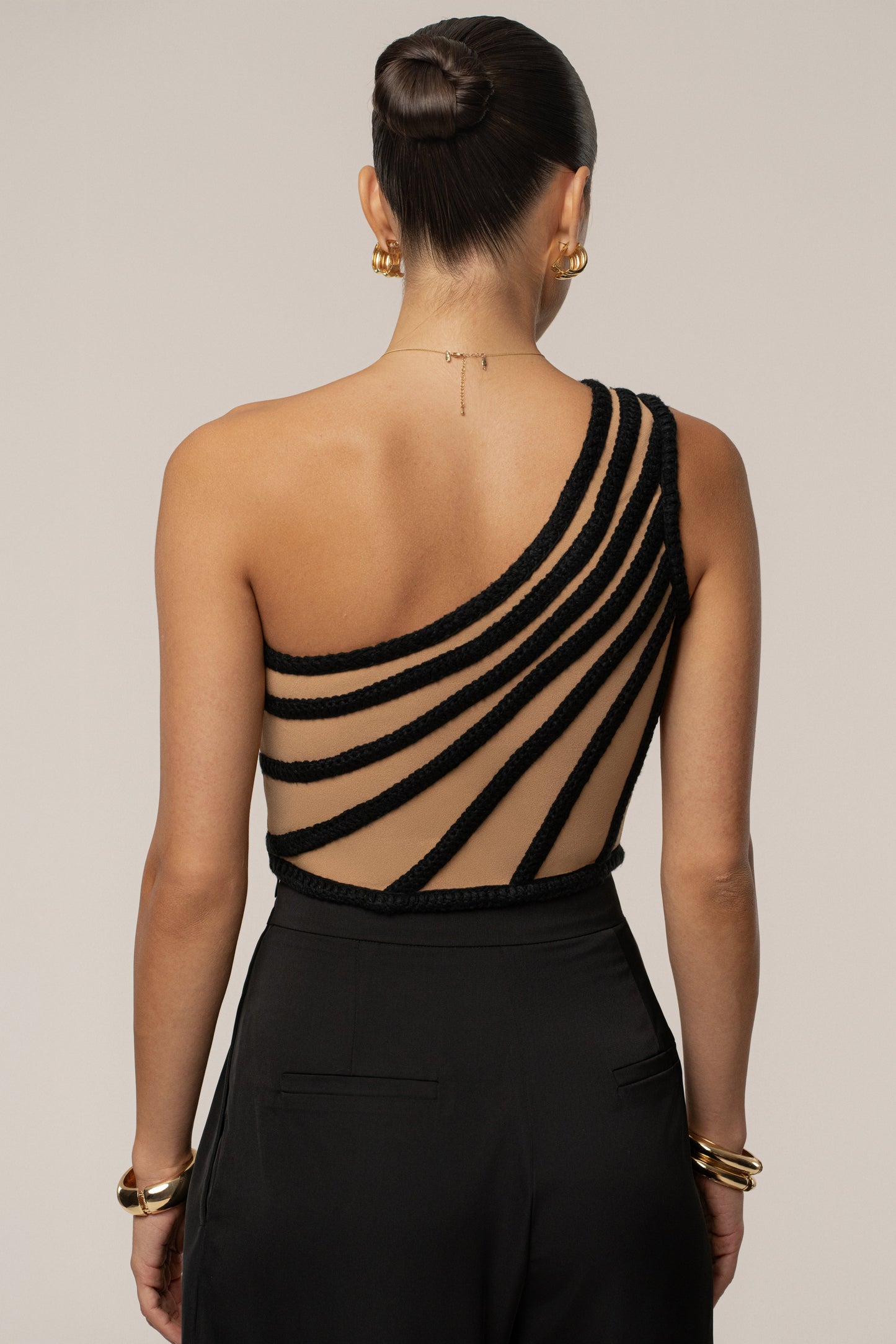 Black Braided One Shoulder Top JLUXLABEL