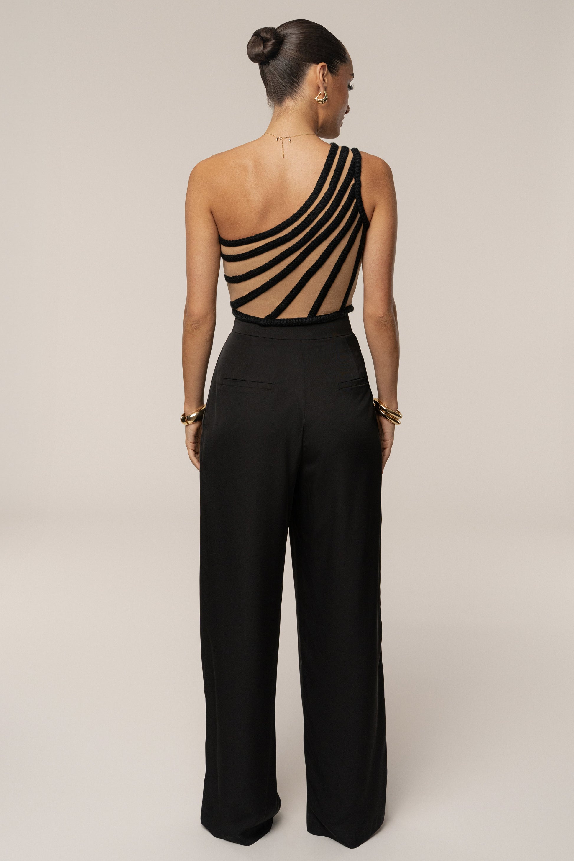 Black Braided One Shoulder Top JLUXLABEL