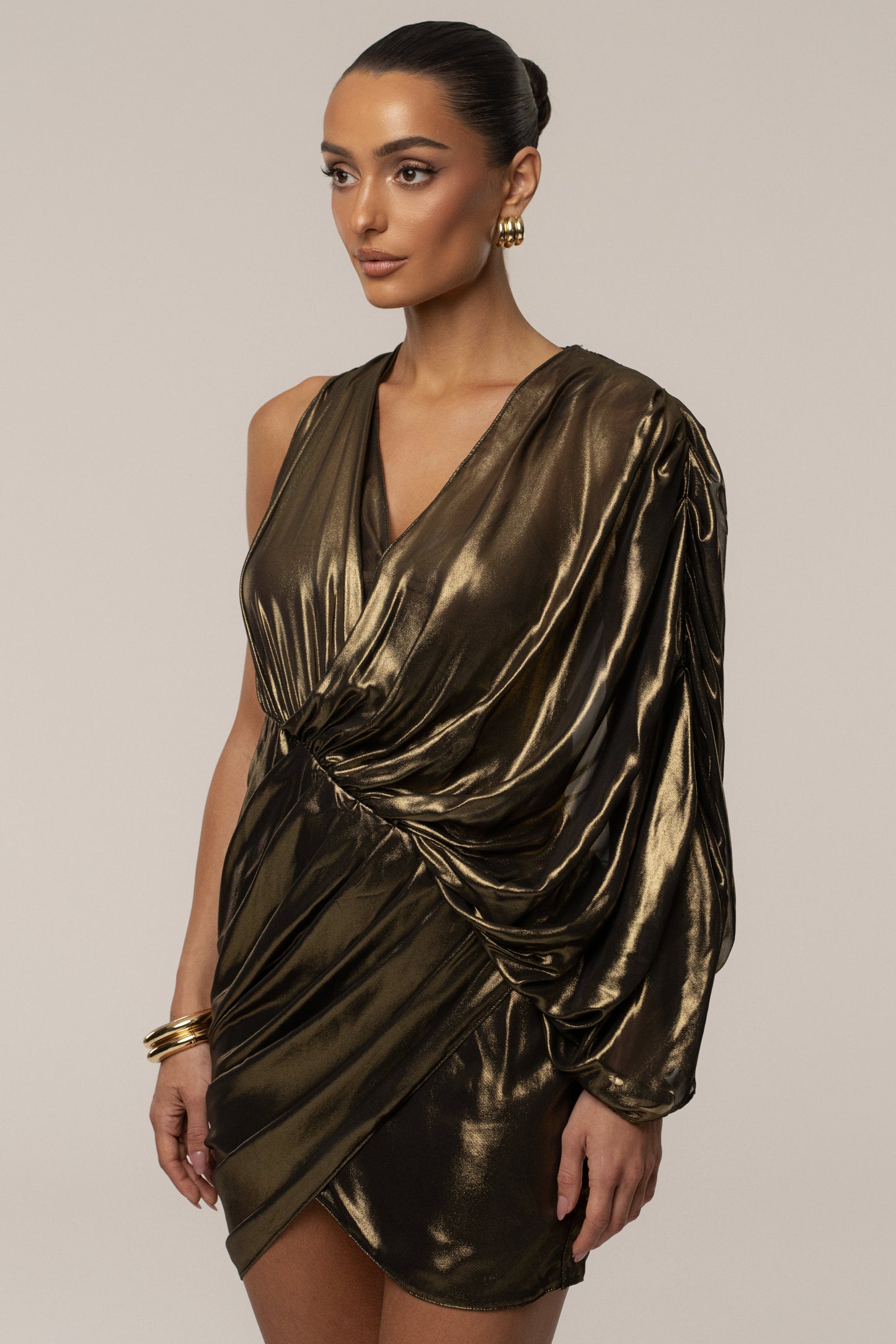 Gold Gleaming Metallic Mini Dress NEWFASHIONEDGE